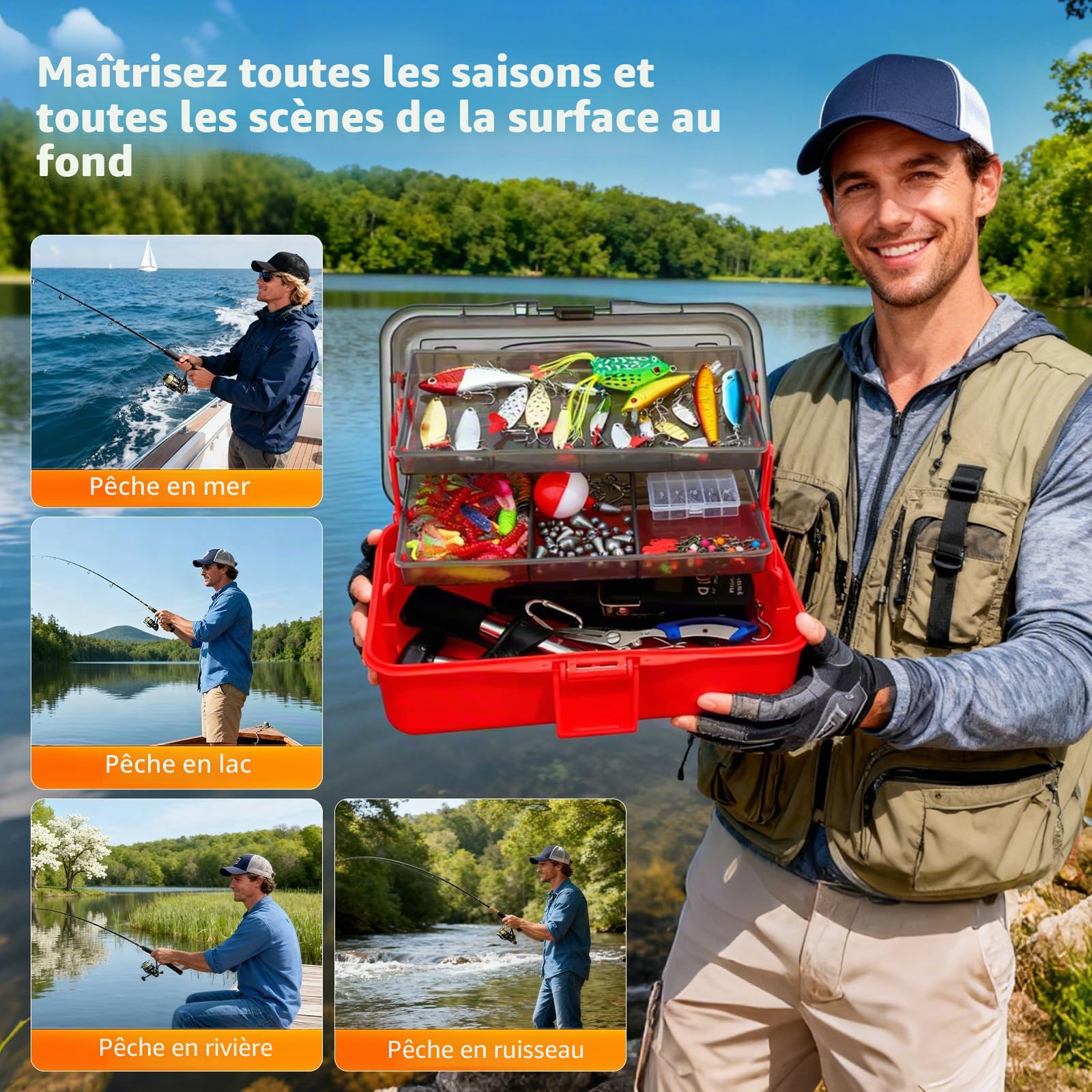 Lot de 314 accessoires de pêche avec boîte à appâts, kit d'appâts de pêche et kit d'outils avec clips à lèvres, extracteur d'hameçon, cuillère, cuillère, spinner, jigs, équipement de pêche pour
