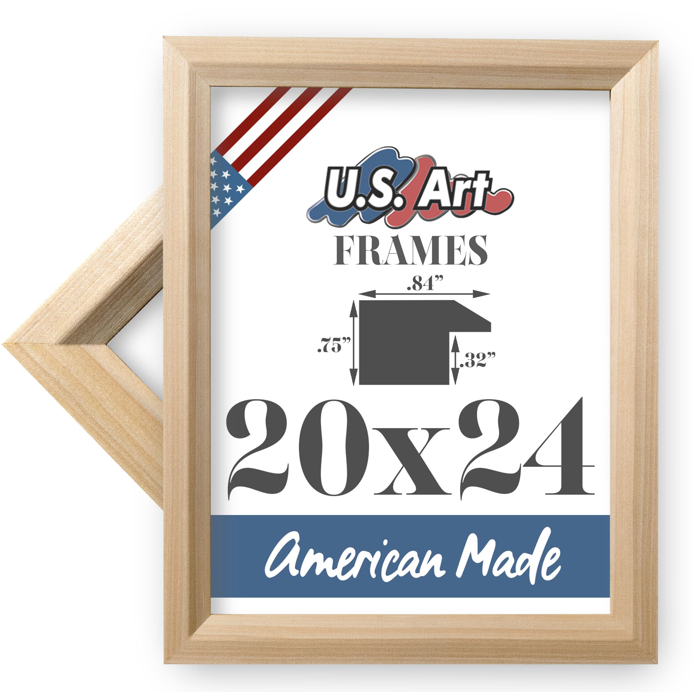 US Art 20x24 Natural Unfinished .84 inch Picture Poster Frame Ready to Finish Any Color