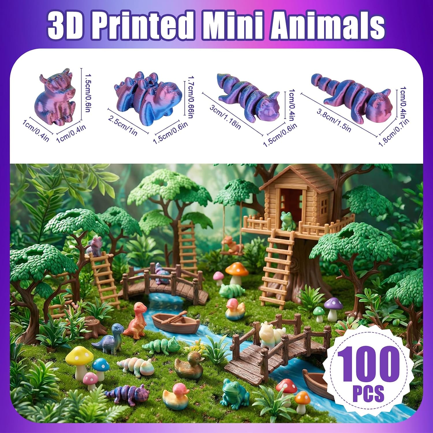 Hysagtek 100Pcs Mini 3D Printed Animals Blind Bag - Mystery Pack Flexible Articulated Fidget Toys Realistic Mini Animals Figures for Desk Decor Rewards Goodie Bags Party Favors Birthday Gifts image 3