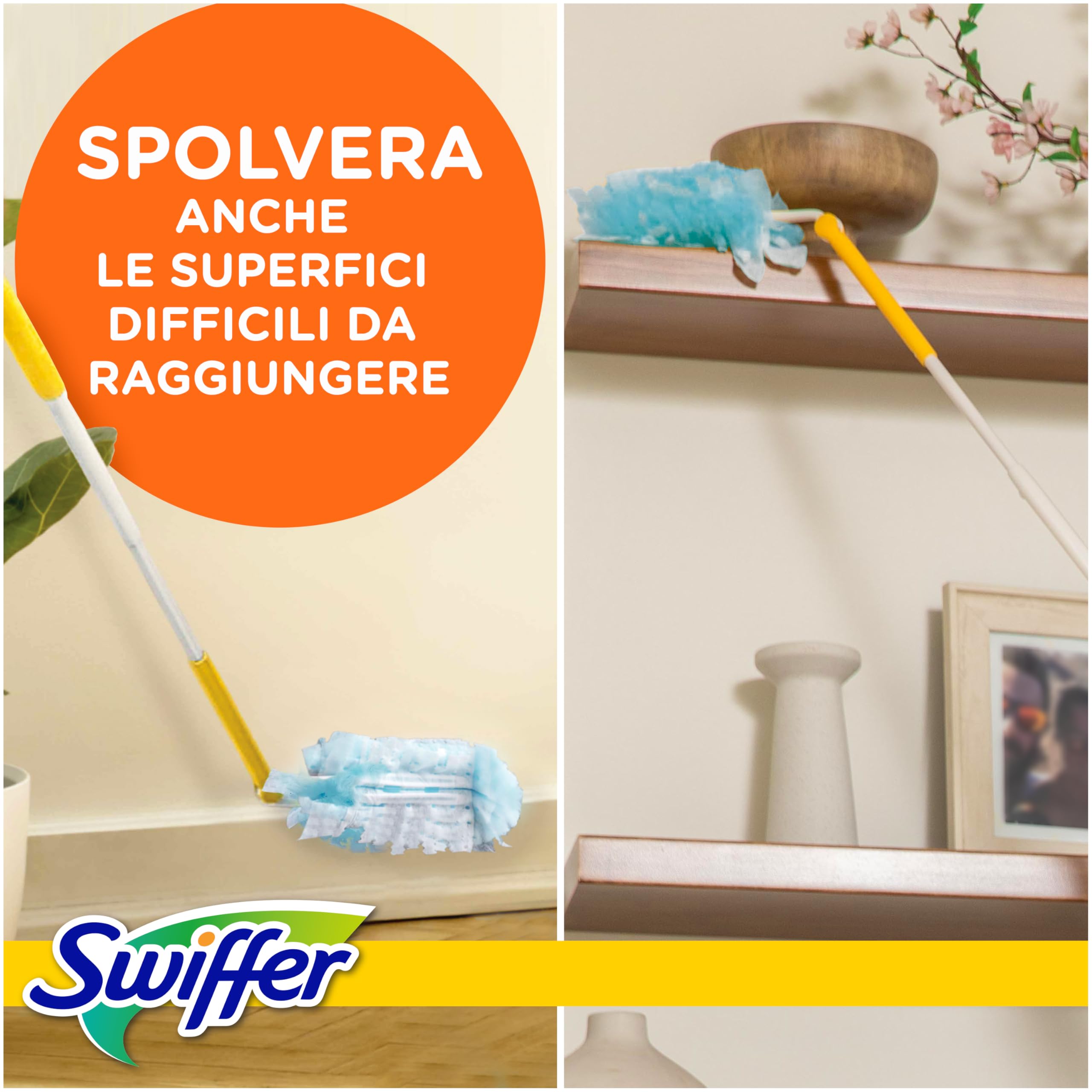 Swiffer Duster Piumini Cattura Polvere, 1 Manico XXL e 2 Piumini, Cattura e Intrappola Polvere e Sporco, Raggiunge I Punti più Difficili della Casa, Maxi Formato