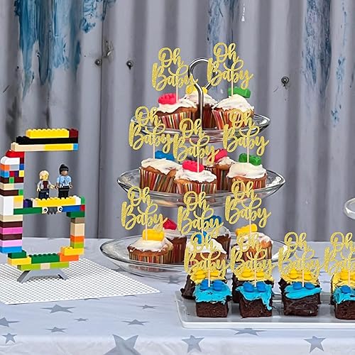Miniatura 6 de 24 piezas Oh Baby Cupcake Toppers Glitter Baby Shower Cupcake Pick Oh Baby Cake Pick para baby shower, niños y niñas, fiesta de cumpleaños,