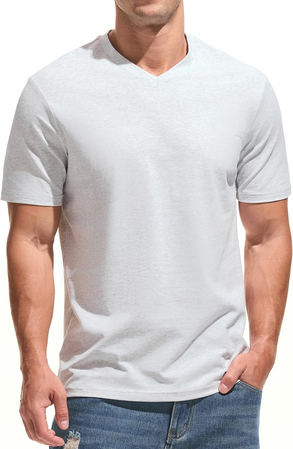 Men's V-Neck T-Shirt - Premium 95% Cotton 5% Spandex Soft Slim Fit Tee, Breathable Moisture Wicking for Casual Workout