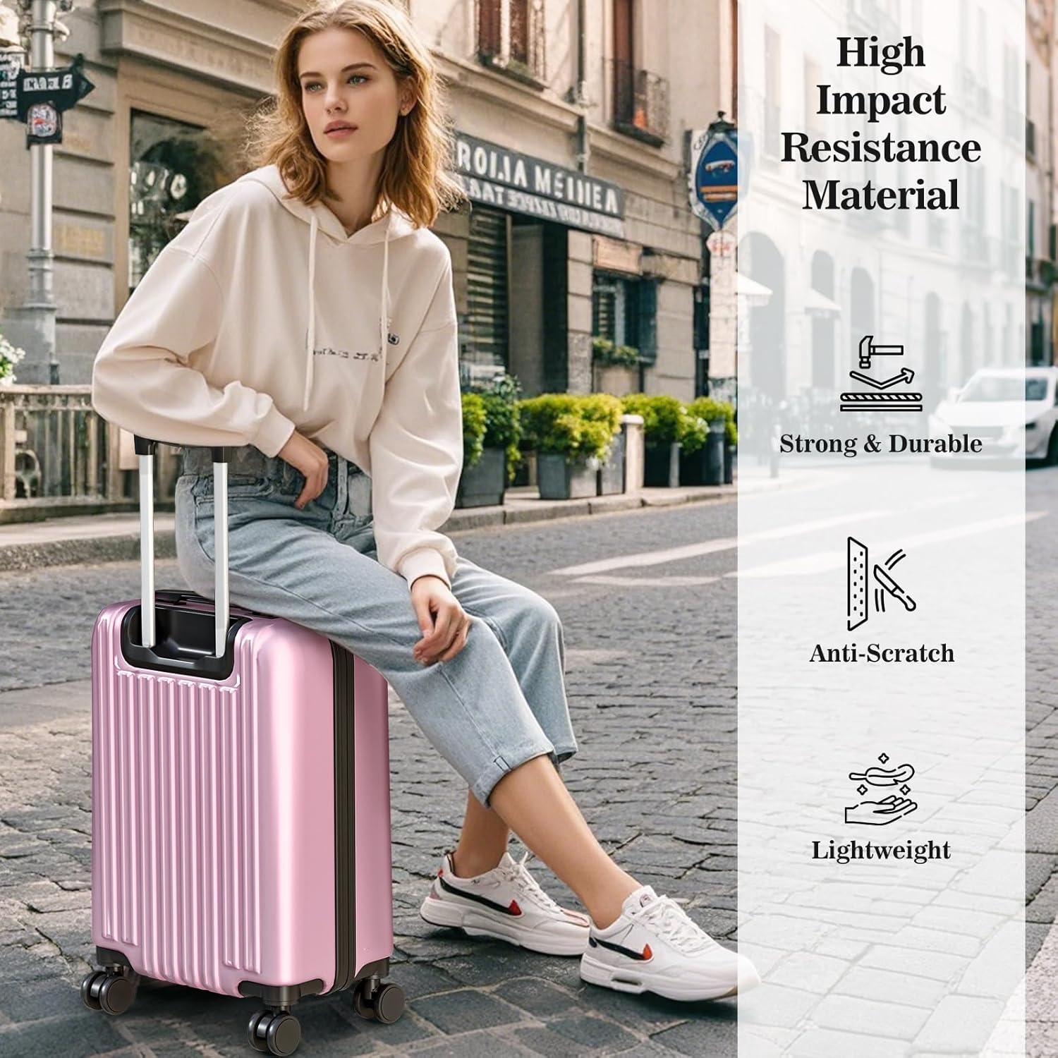 Apelila Suitcase Hardshell Luggage Sets,Travel Suitcase,Hard Shell Luggage Sets Carry On Luggage with Spinner Wheels Free Cover&Hanger Inside (light pink)