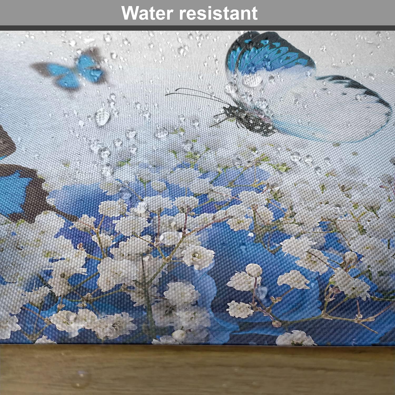 Lunarable Blue and White Place Mats Set of 4, Hydrangeas and Butterflies Rural Scenery Freshness Spring Yard Garden, Washable Fabric Placemats for Dining Table, Standard Size, Black White