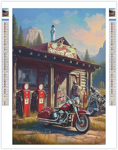Miniatura 2 de Divertidos motocicletas gasolineras Kits de pintura de diamantes para adultos, vehículos de transporte 5D arte de diamantes para adultos, pintura de