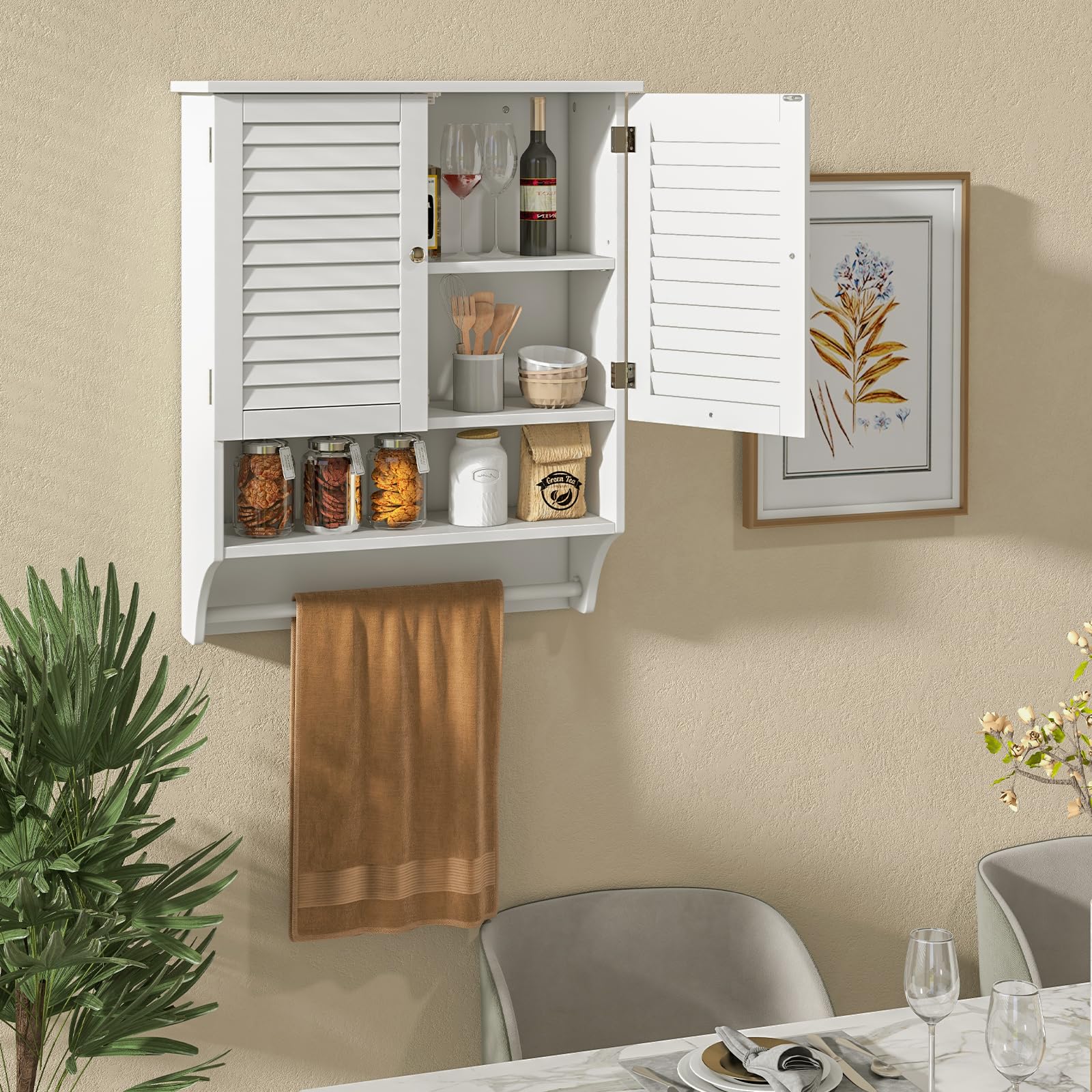 COSTWAY Szafka wisząca, 3 półki, szafka łazienkowa z regulowaną półką, szafka ścienna, szafka łazienkowa wisząca (biała), 58 x 22 x 75 cm, BA7874DE