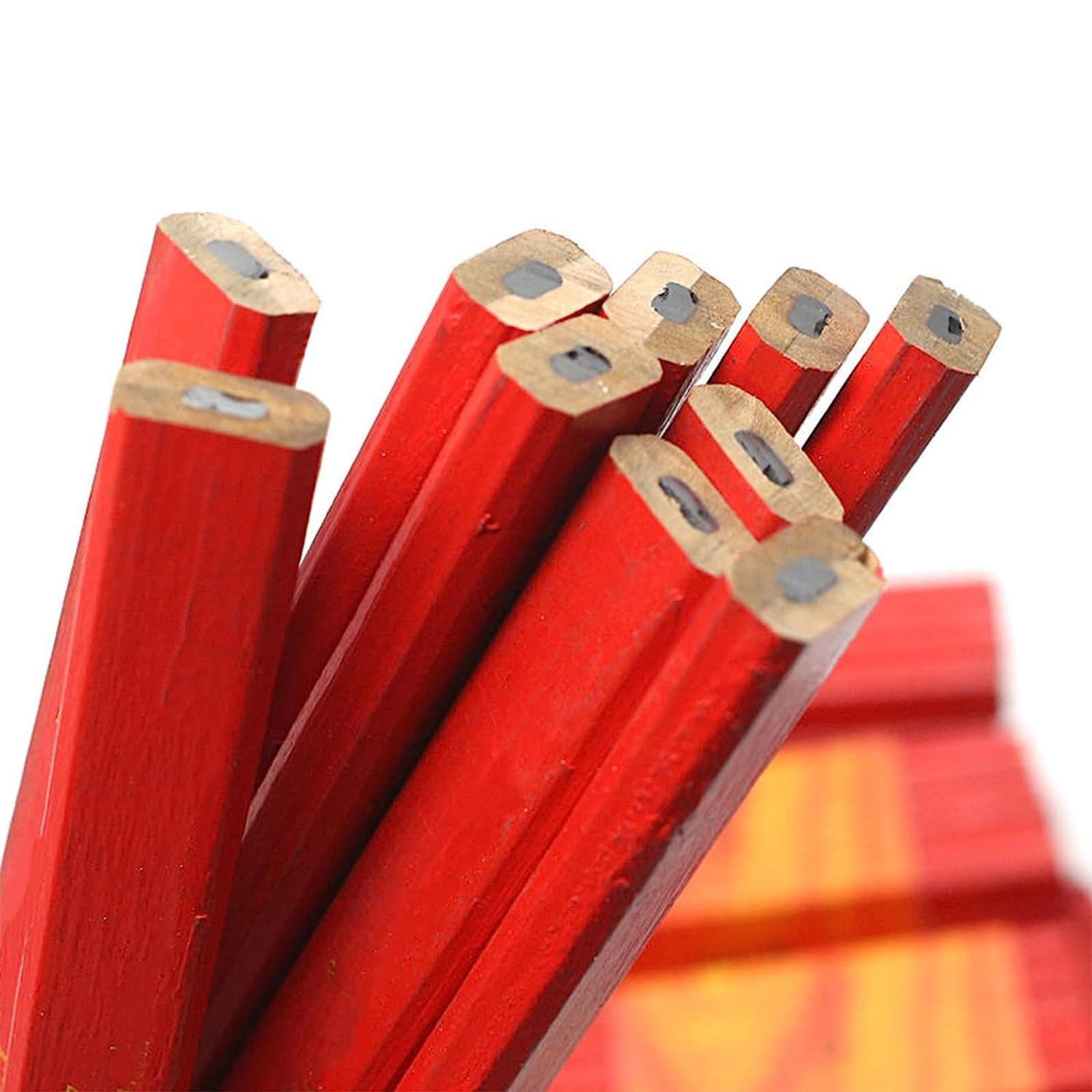 Set 12 Matite Rosse Da Falegname 17,8 Cm Con Temperamatite E Portamatite Retrattile - Per Legno, Edilizia E Fai Da Te - 3
