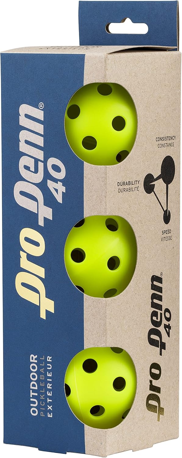 Penn Pro 40 Outdoor Pickleballs - USA Pickleball Approved, Durable 40-Hole Design for Consistent Bounce & Control