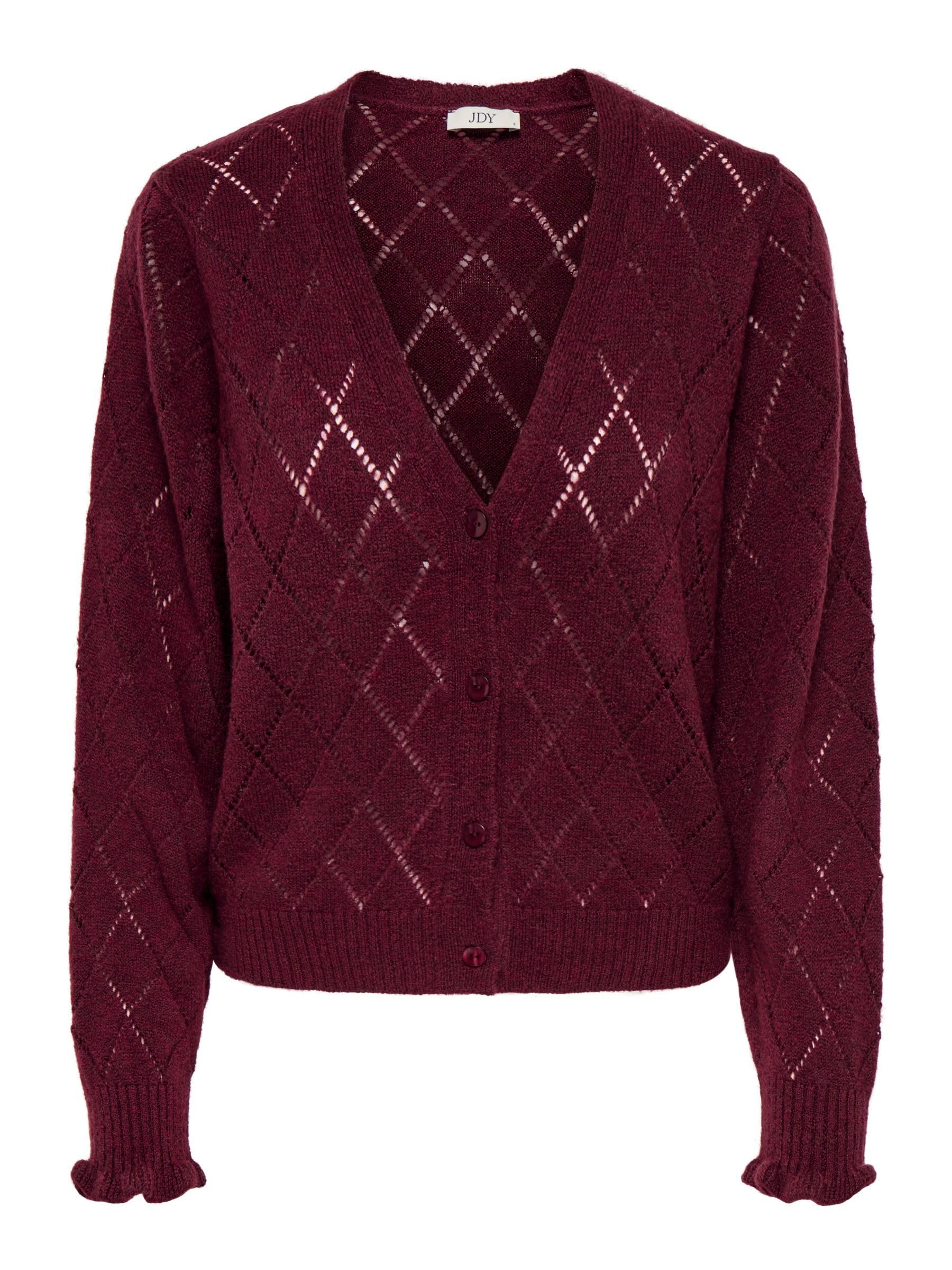 JdY Letty L/S V-Neck Struc Cardi KNT Noos, Maroon Banner, XXL