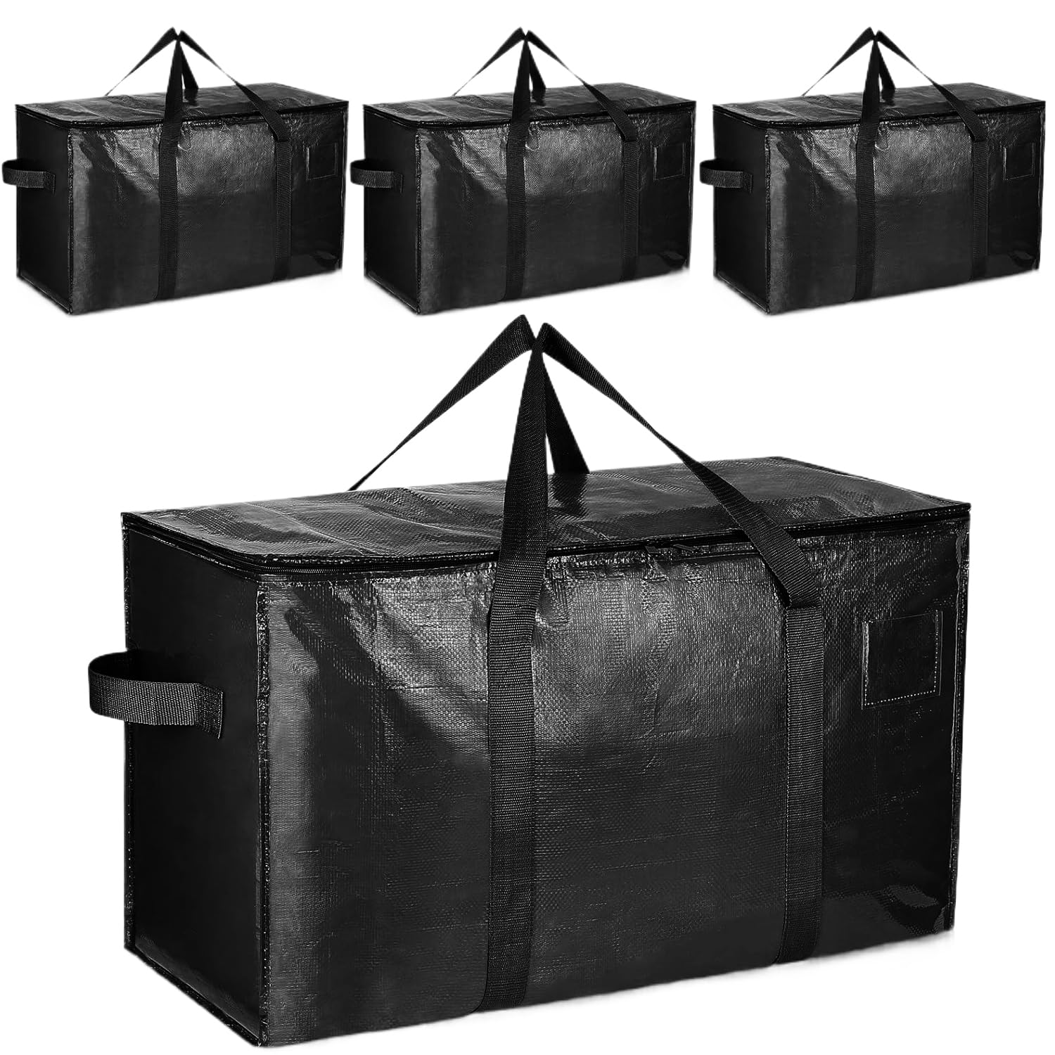 Wintfarm 4 Pack Large Clothes Storage Bags With Lids,95L Heavy Duty Moving Bags, Waterproof Storage Bags For Moving,Bedding,Travelling,Toys,Camping,Garden Tools Storage (4 Pack Black)