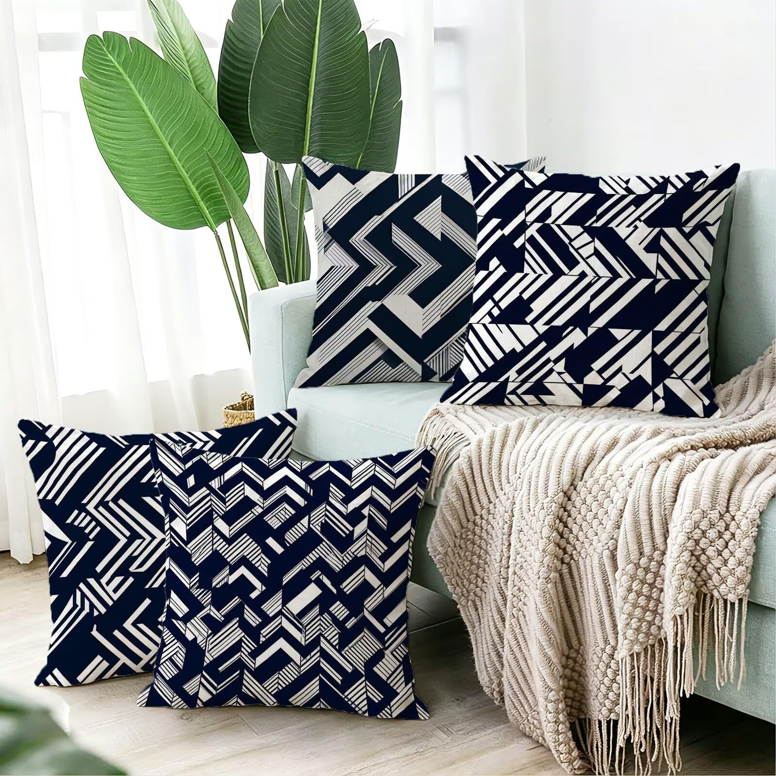 Cojines Exterior Azul Funda Almohada 45x45 Impermeables Juego de 4, Cod-504