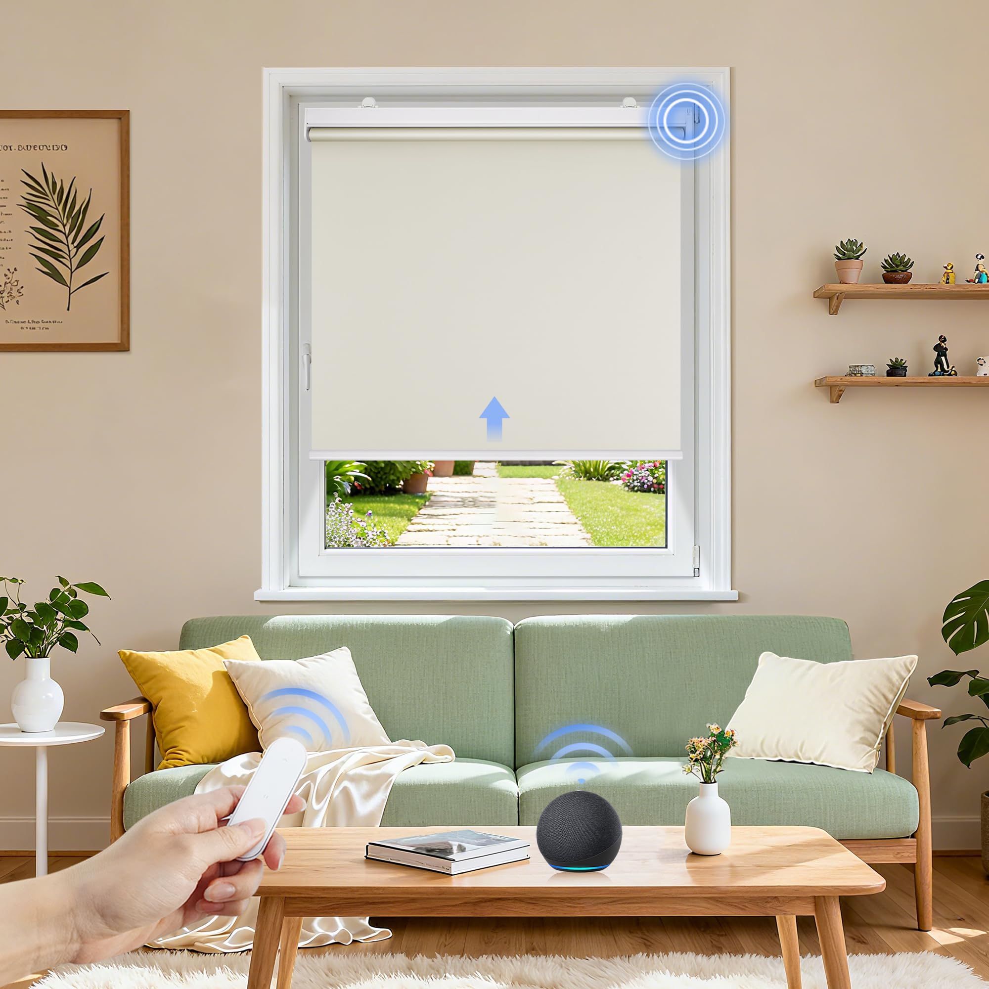 Grandekor Elektrische Rollos Innen, Verdunklungsrollo ohne Bohren mit Fernbedienung & Leiser Motor,Smart Rollo für Fenster Innen mit Metal Klemmträger,Thermorollo Sonnen-& Sichtschutz