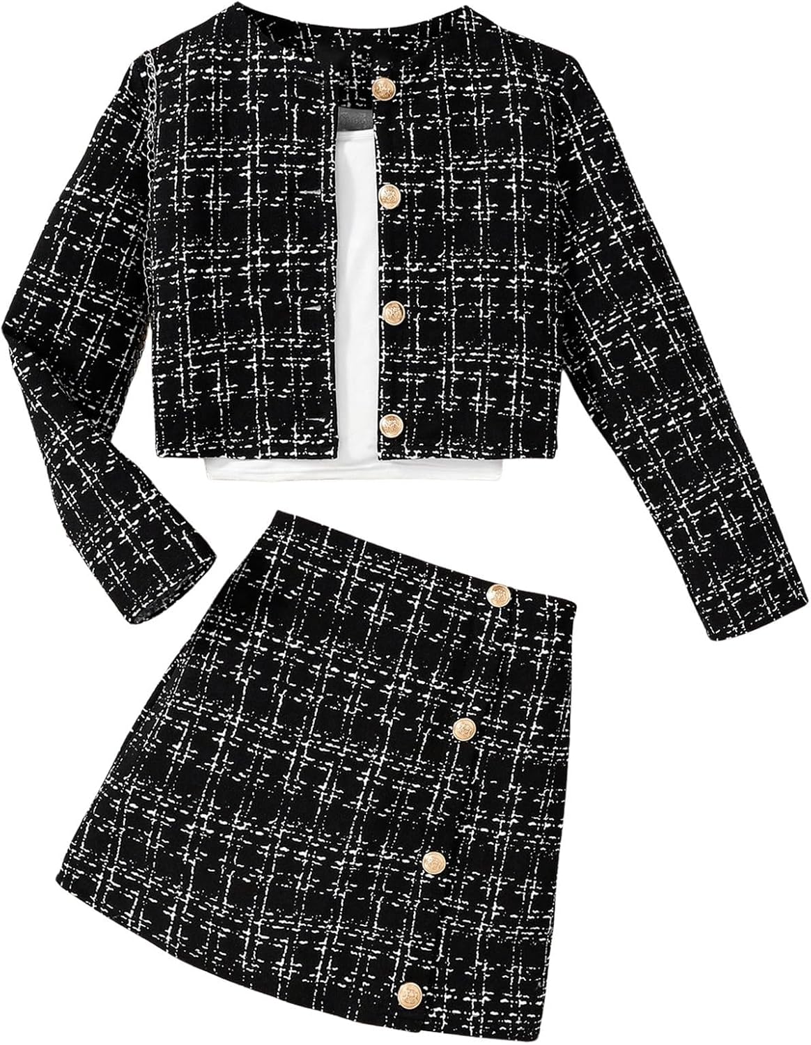 WDIRARA Girl's 2 Piece Outfits Plaid Half Sleeve Jacket and Ruffle Mini Skirt Set - Image 3