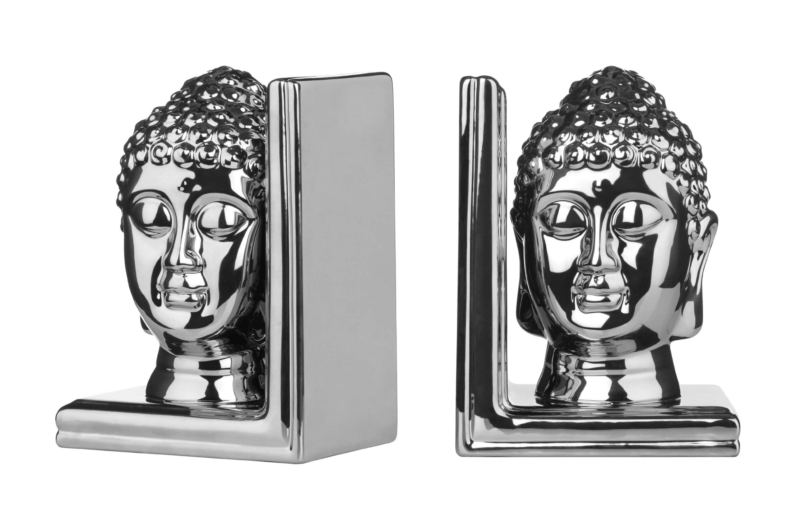 Premier Silver Housewares Buddha Head Bookend Ceramic - Set Of 2,
