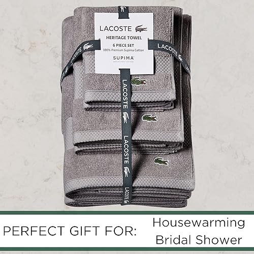 Miniatura 5 de LACOSTE Heritage - Juego de toallas de algodón Supima, 6 piezas, 2 toallas de baño, 2 toallas de mano, 2 toallas pequeñas, meteorito