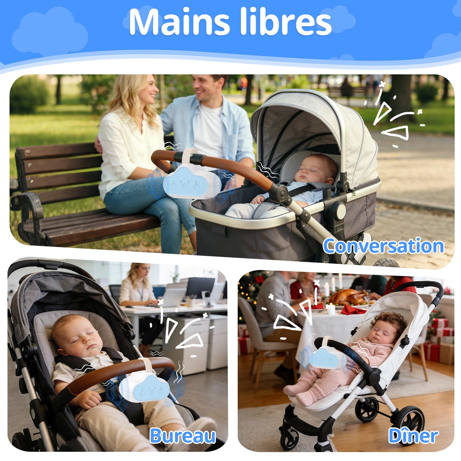 Balançoire Automatique Pour Bébé,Rechargeable,3 Intensités de Balancement Réglables,Minuterie 30-60-90 Min,Silencieuse,pour Poussette et Buggy