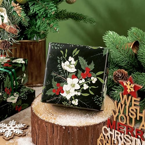 Vista 180 de WRAPAHOLIC Papel de regalo reversible de Navidad, mini rollo, 17 pulgadas x 33 pies, diseño de gnomo azul morado y cuadros con brillo metálico