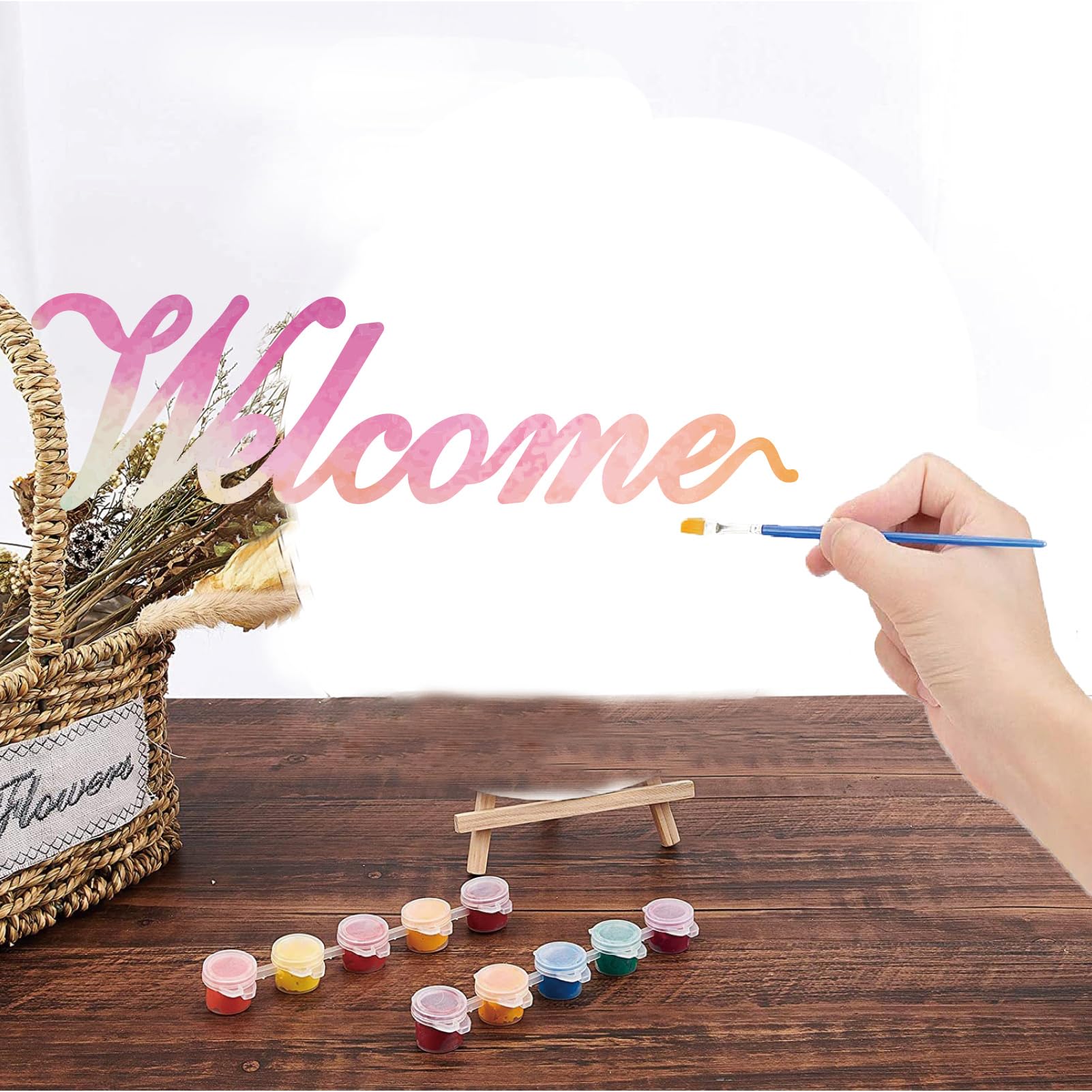 CREATCABIN Welcome Sign Wood Cut Out Wooden Letter Wall Decor Art Unfinished Letters Word Decorative DIY for Home Apartment Kitchen Front Door Party Farmhouse Porch Decoration Burlywood 12x3.3inch - Image 4