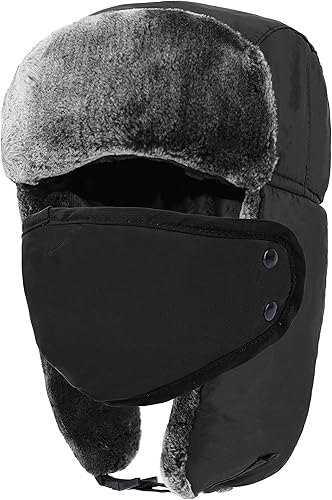 Gorro trampero de piel sintética Ushanka con máscara facial resistente al viento Gorro trampero de piel sintética Ushanka con máscara facial resistente al viento