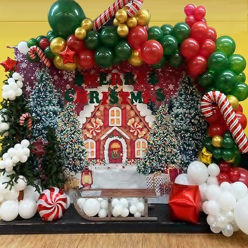 Miniatura 6 de Mocsicka Telón de fondo de casa de Navidad, casa de caramelos, copo de nieve, país de las maravillas de pino, fondo de fotografía para niños,