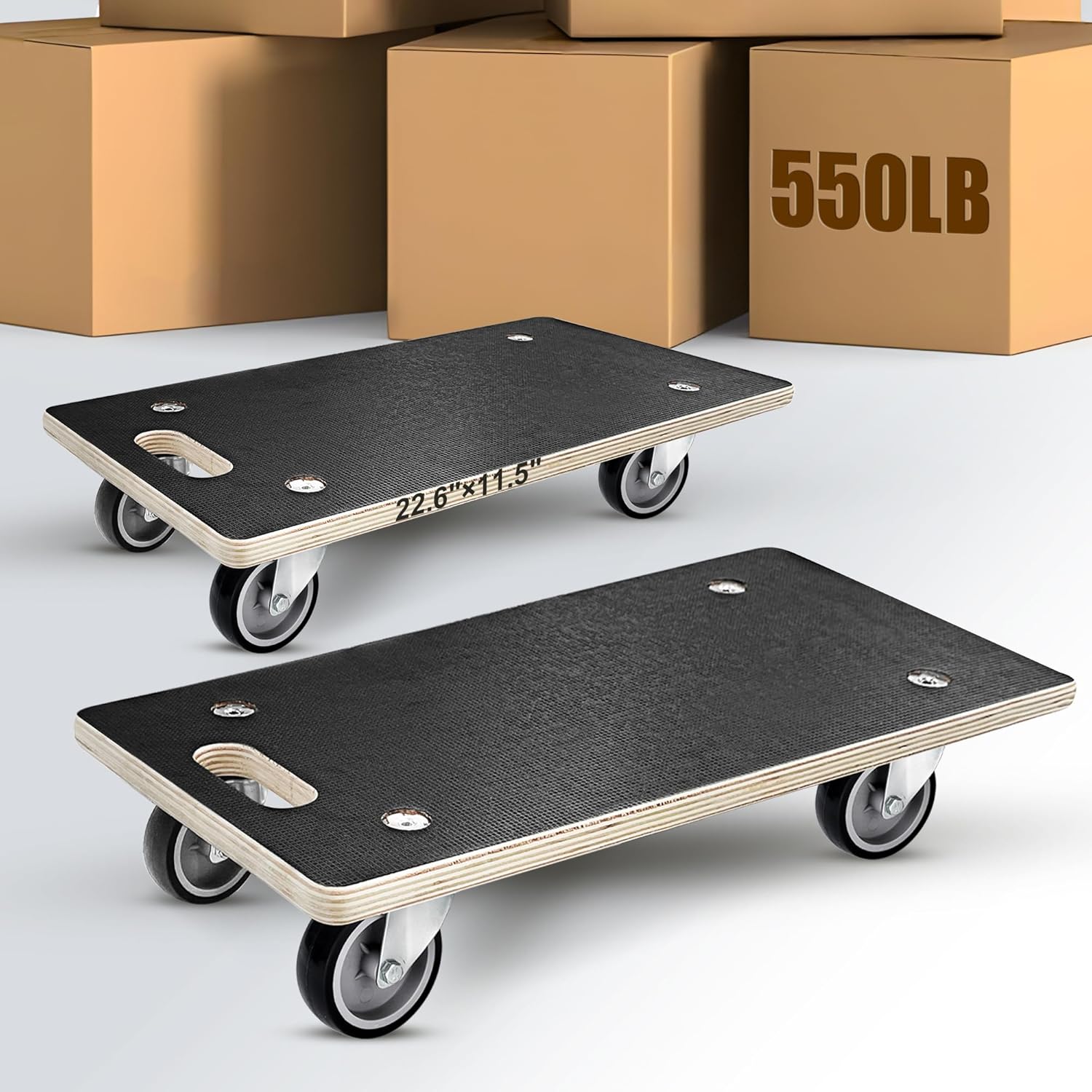 1100LB Heavy Duty Rectangle Moving Dolly Cart - 2-Pack with 3" TPR Silent Wheels, Non-Slip 11-Layer Plywood Platform, No Assembly Needed - for Furniture, Warehouse, Home & Commercial Use Rectangle(2 Pack)
