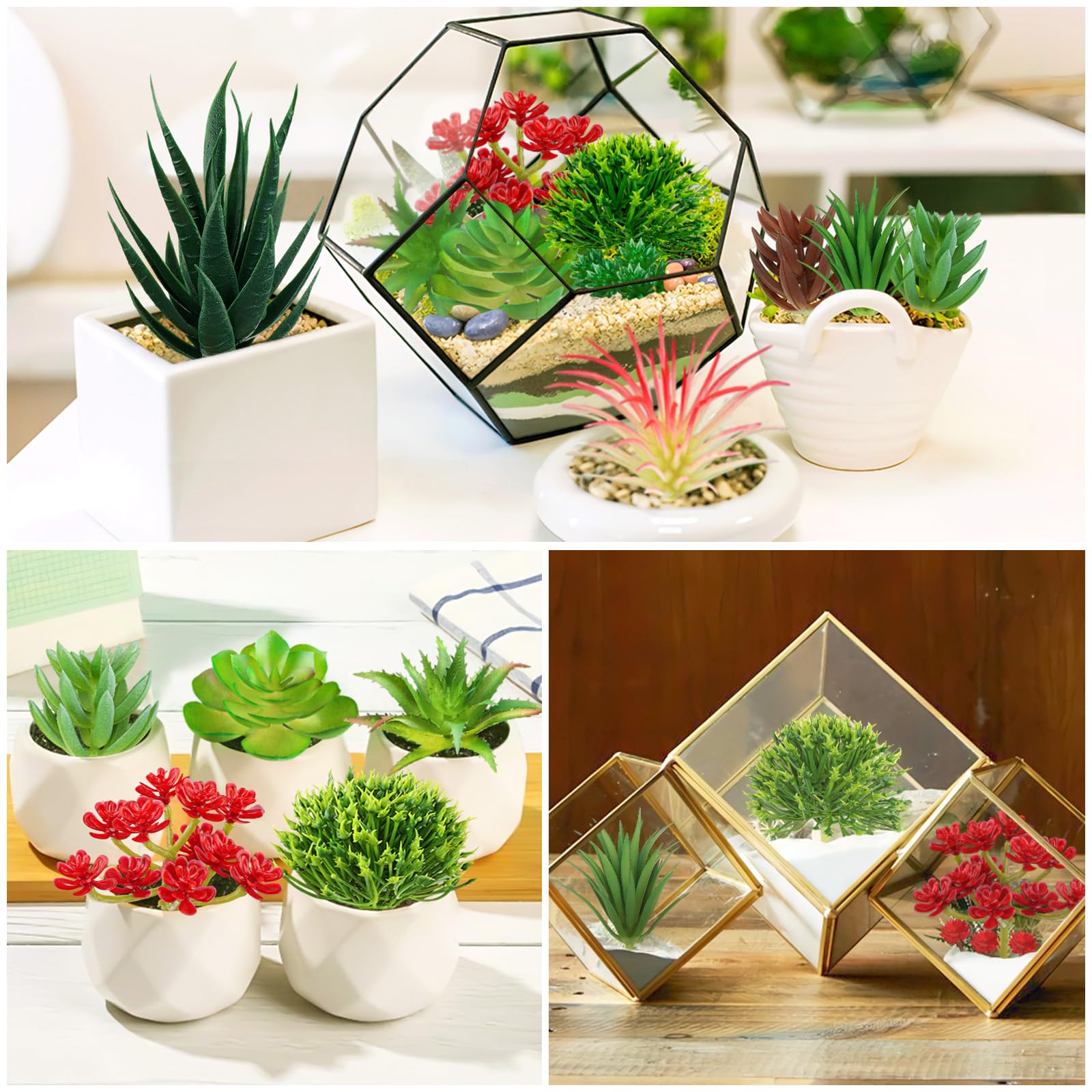 QUOZUO 16 Piezas Suculentas Artificiales Pequeñas Decorativas Mini Plantas Falsas Variadas Adornos Suculentas para Decoración Mesa Hogar Oficina Baño Cocina Balcón
