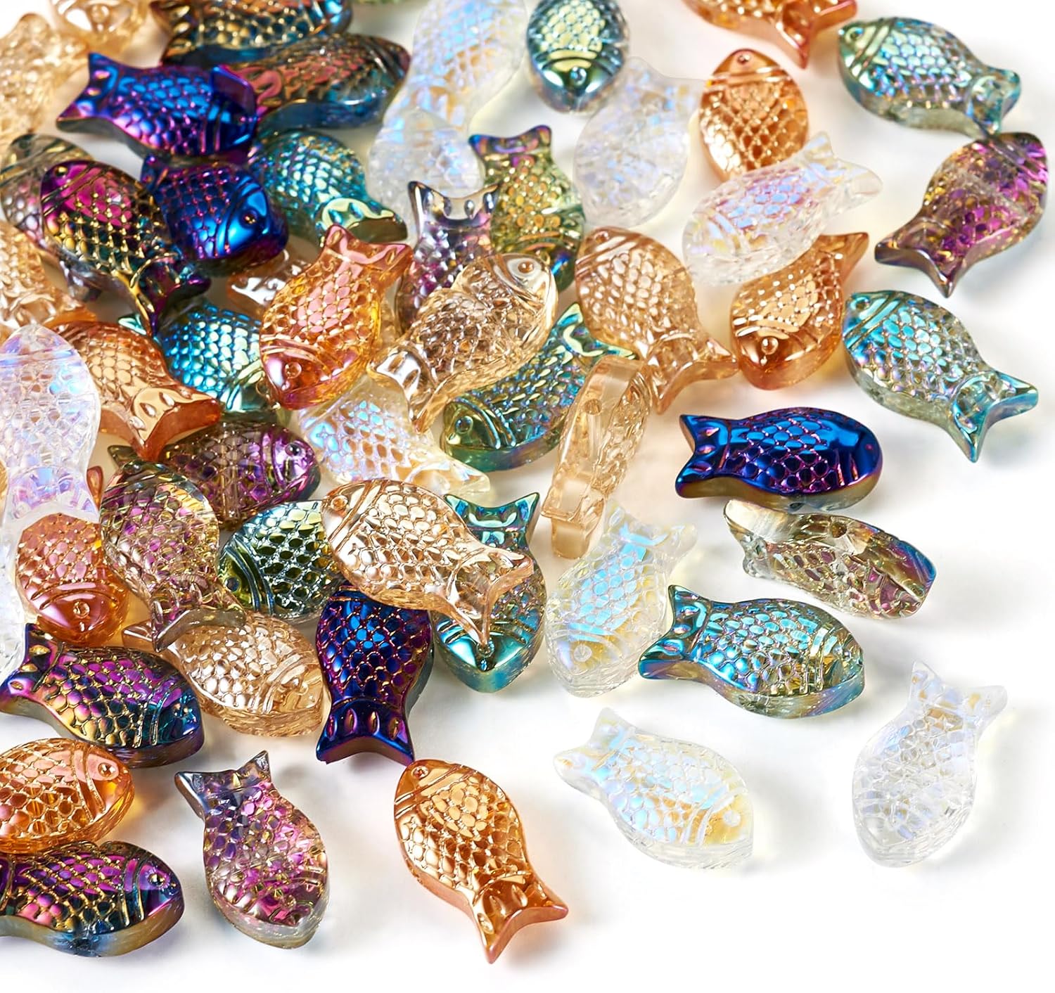 Bestewelry 60Pcs Fish Glass Beads Electroplate Rainbow Plated Fish Beads Transparent 3D Cute Goldfish Spacer Bead 6 Colors Sea Ocean Animal Bead for DIY Bracelet Earrings Necklace Jewelry Making - Image 3