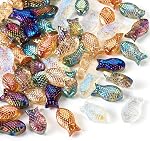 60Pcs Glass Fish Beads 6 Colors Clear Ocean Sea Glass Crystal Animal Beads Rainbow Color Fishbowl Beads for Crafts DIY Jewelry Making Supplies Wind Chimes Sun Catchers 15x8mm