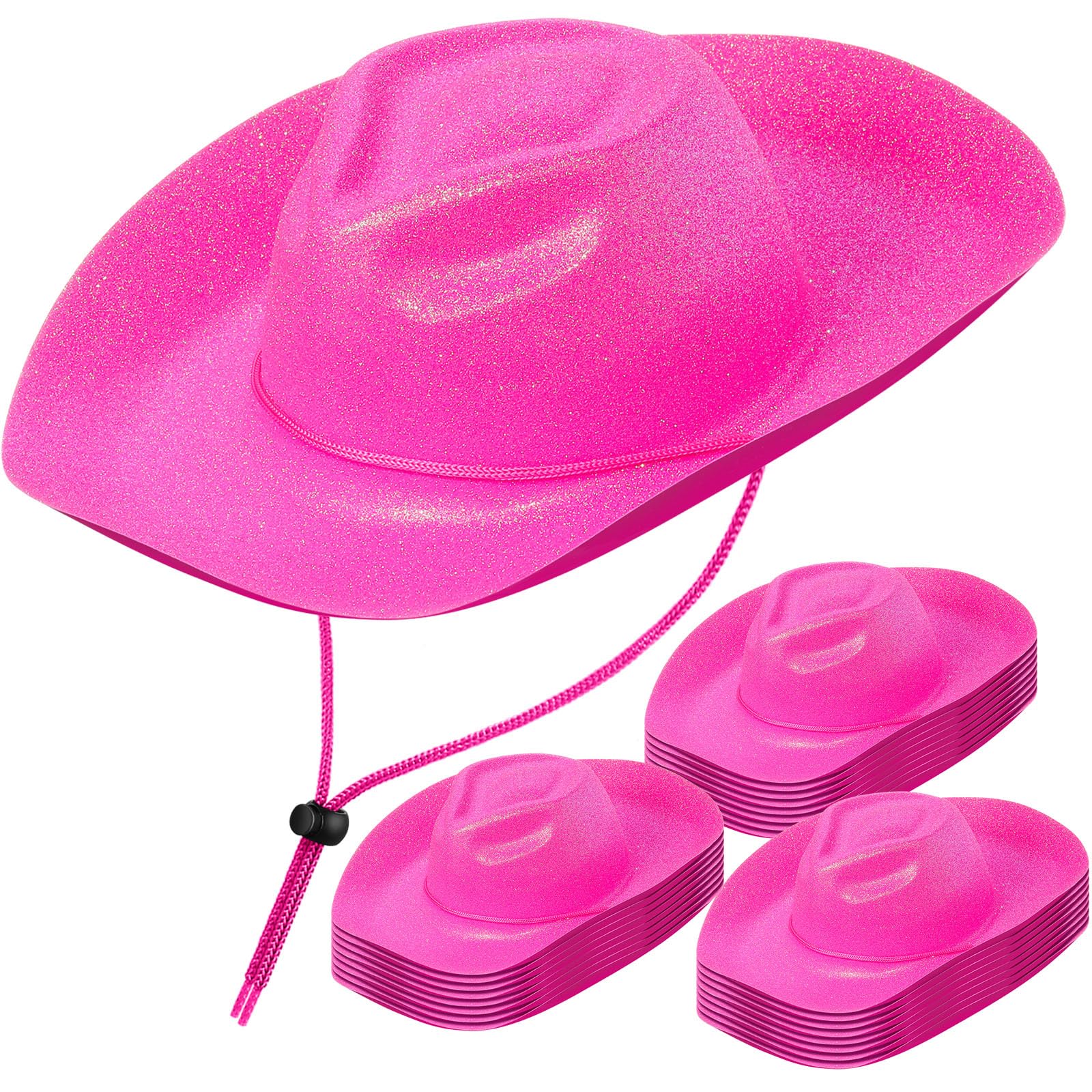 Shyyween 24Pcs Western Cowgirl Hats Bulk New Year 2026 Eve Party Supplies Plastic Neon Glitter Cowboy Party Hat for Men Women