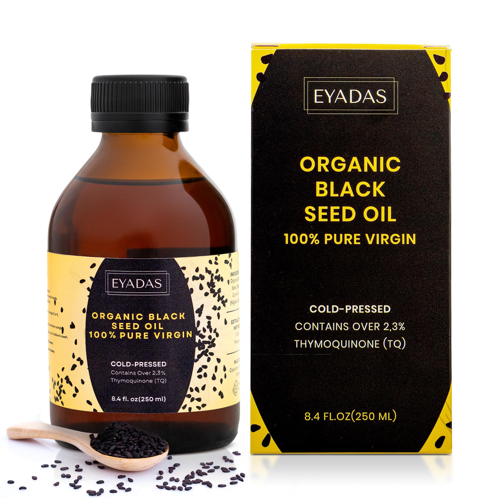 Organic Black Seed Oil 8.4 Fl Oz – 100% Turkish Cold-Pressed Nigella Sativa with 3X Thymoquinone – Pure Cumin Extract in Amber Glass Bottle for Immune, Hair, Skin & Overall Wellness 8.4 Fl Oz (Pack of 1)