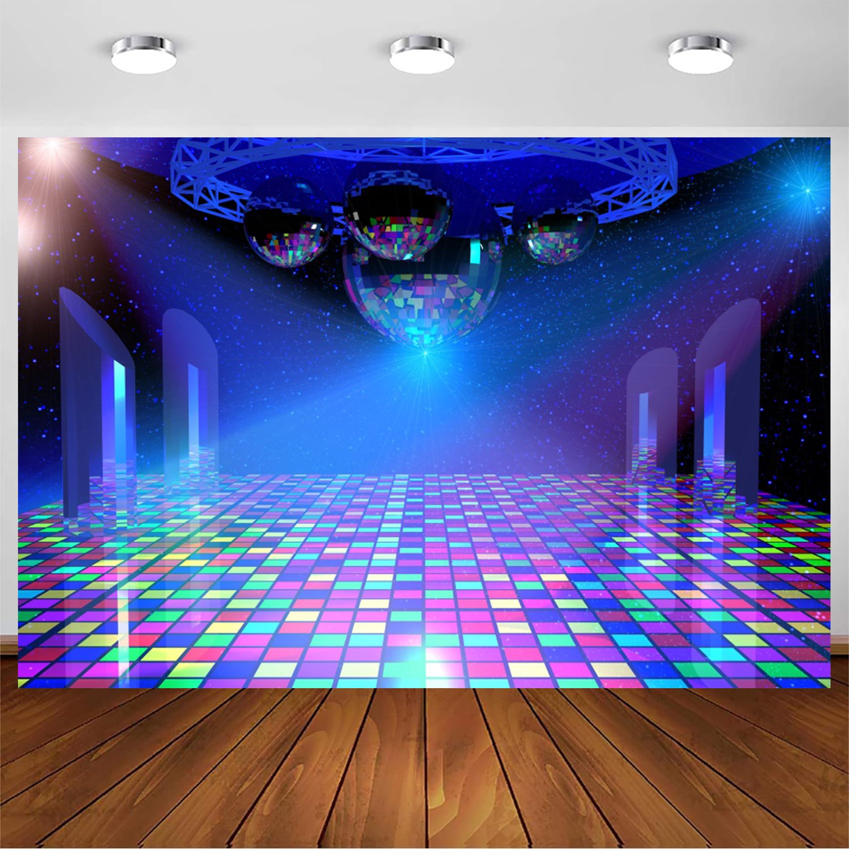 CSFOTO 10x6.5ft Discos Party Backdrop 80s Night Club Music Dance Concert Stage Birthday Party Background for Photography Discos Ball Ballroom Backdrop