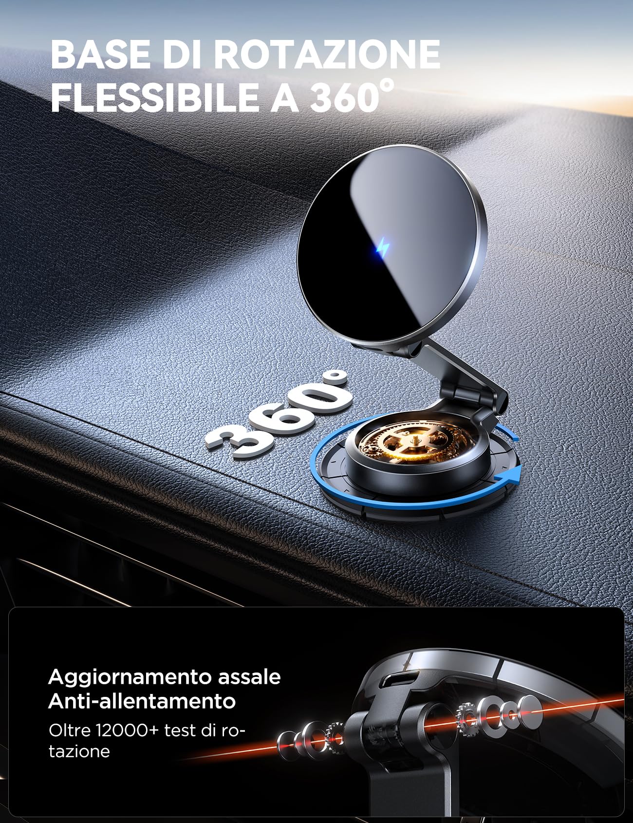 JOYROOM Caricatore Wireless Auto Magsafe da Cruscotto [Tutto Metallo & Pieghevole] supporto telefono auto magnetico 15W, Ricarica Wireless Auto per iPhone 16 15 14 13 12 Pro Max Plus