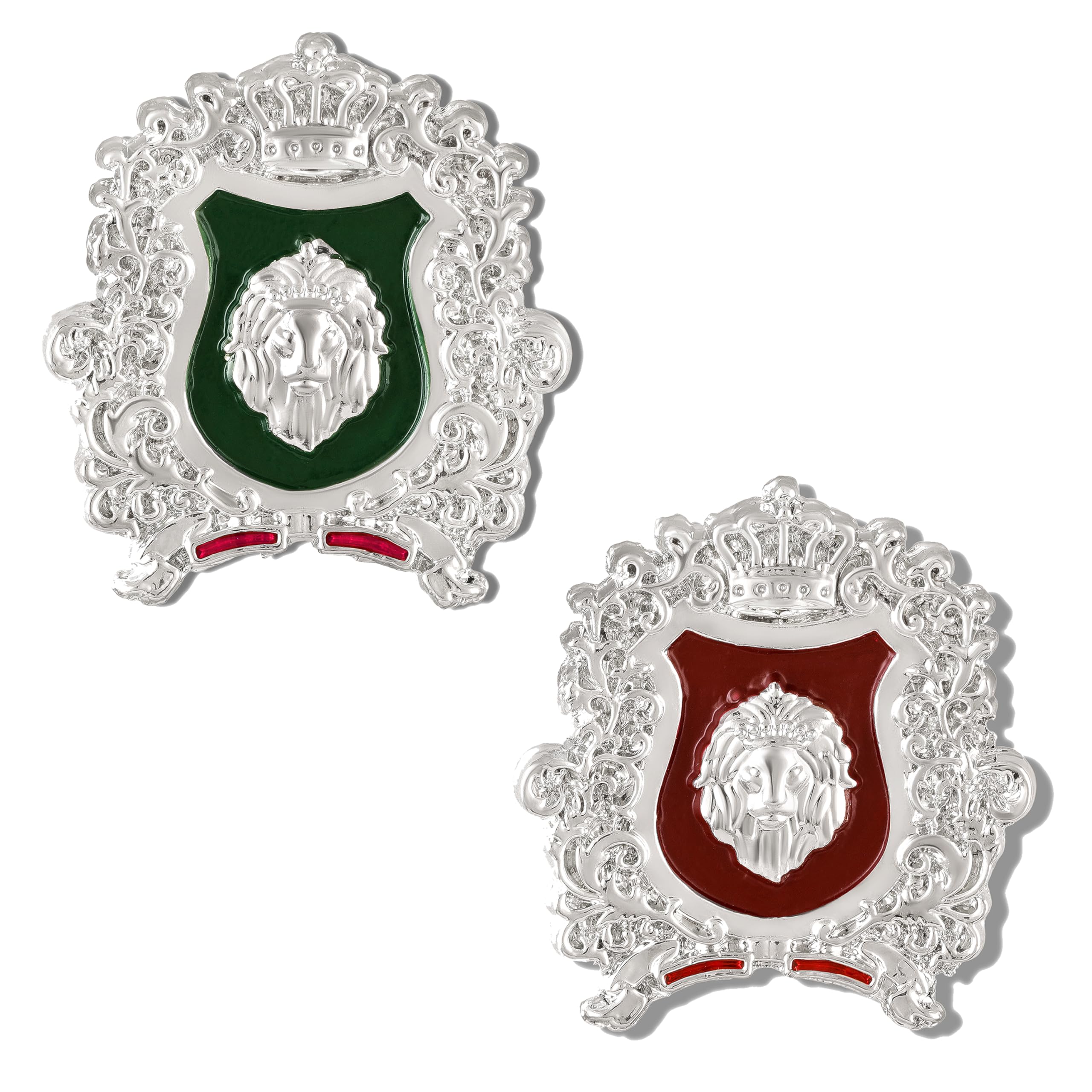 Combo of 2 Royal Crest Lion-Head-Shaped Vintage Crown Emblem Green & Maroon Enamel Designer Lapel Pin Brooch Pin for Men (CO1105866R)-image-2