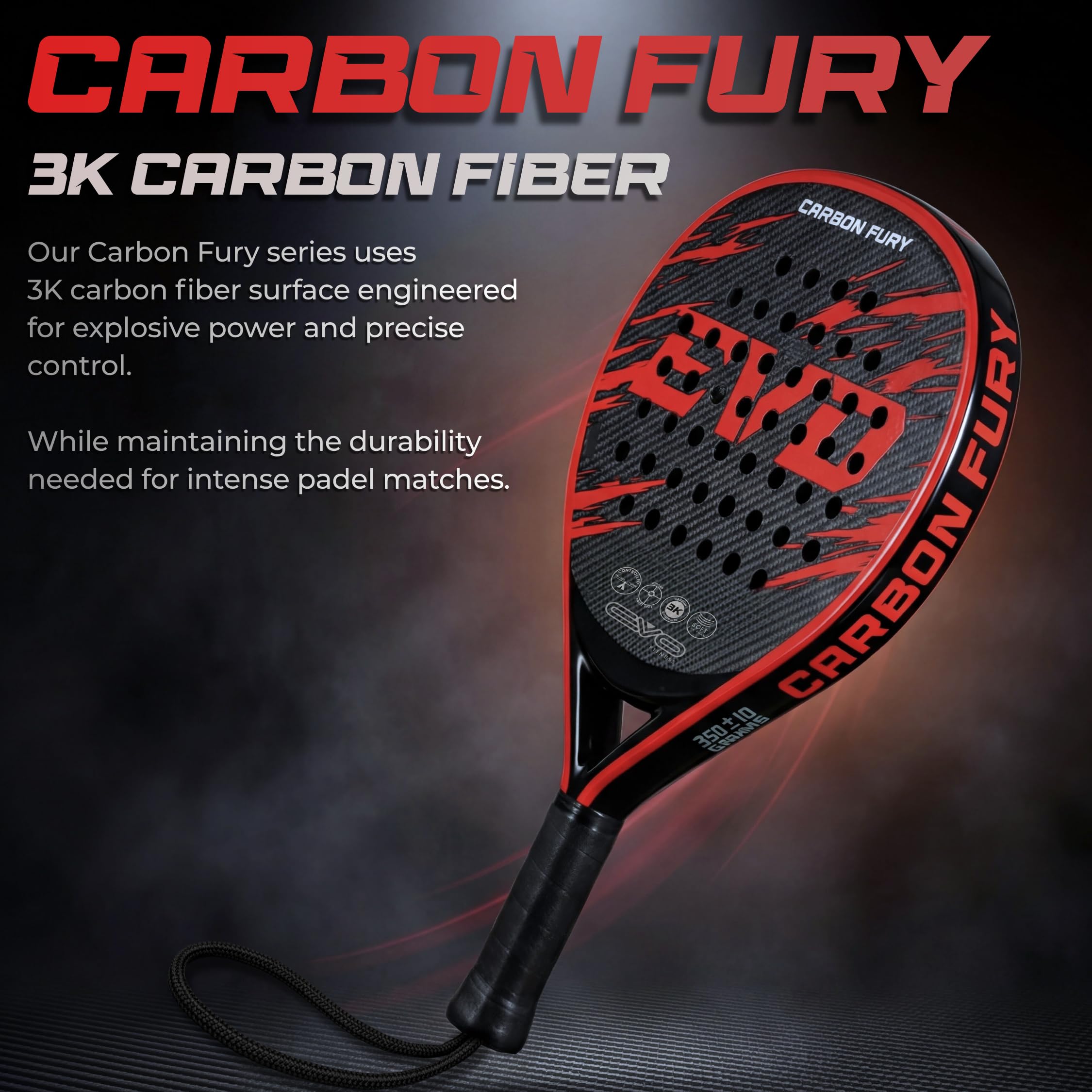 EVO Fitness Racchetta da padel in fibra di carbonio – Nucleo in schiuma EVA morbida per il massimo controllo – 350 g leggero racchetta da paddle per adulti – Extra Large 525 cm² superficie della testa