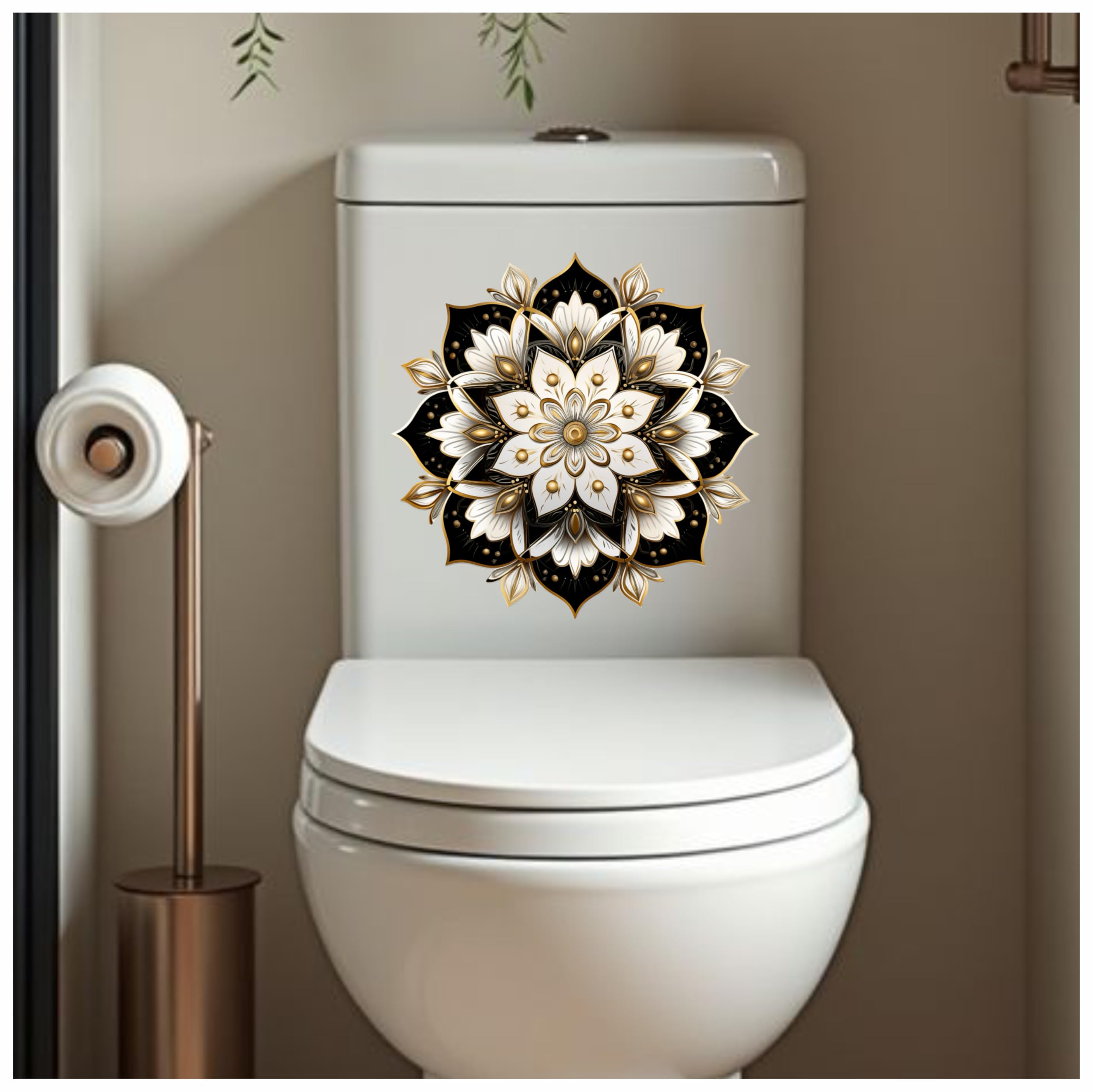 Black Mandala Flower Toilet Seat Lid Decals, Non Transparent, Cover Marks, No Unsightly Film, No White Edges, 21cm Tall, Weatherproof, Multi Purpose Zen Floral Vinyl Stickers