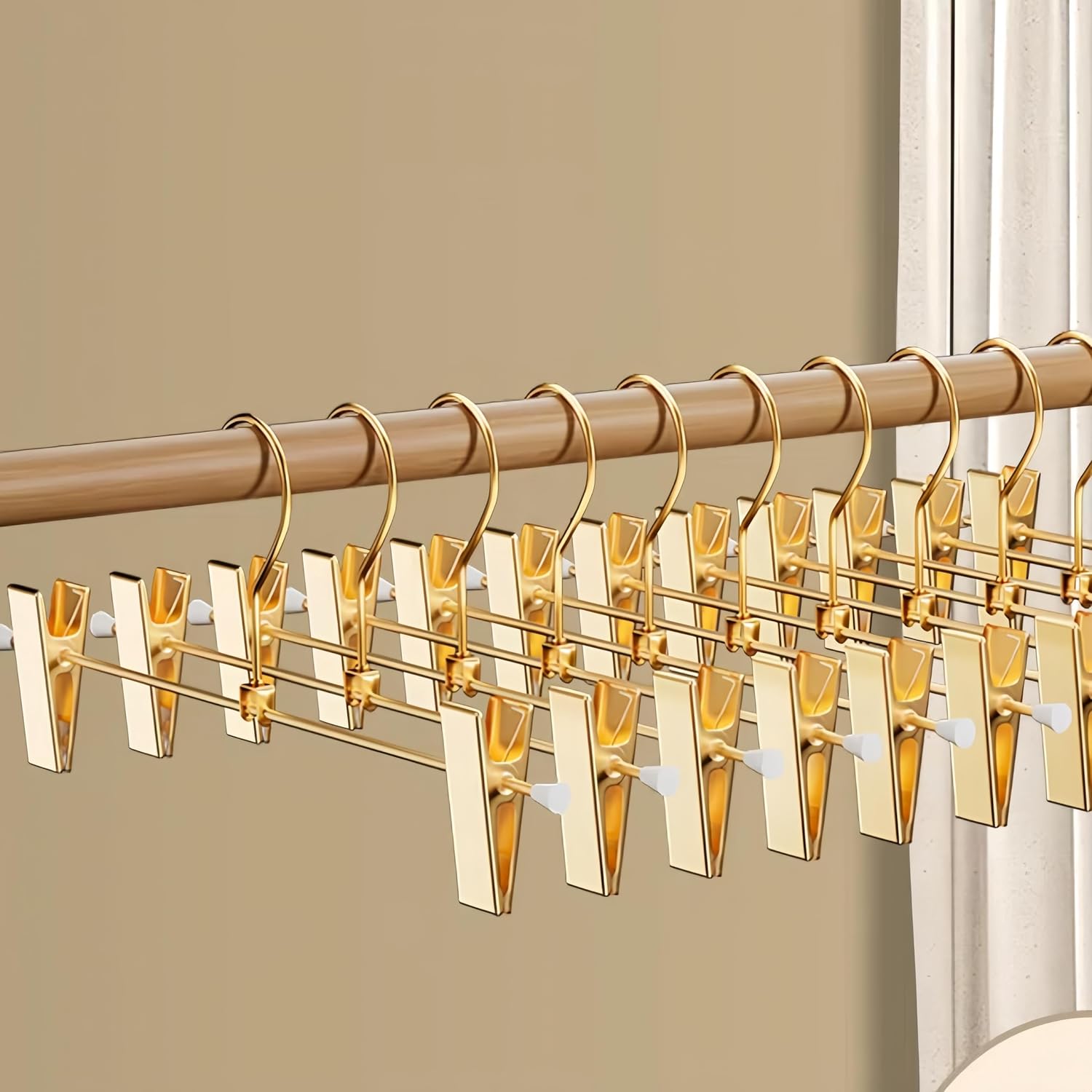 Gold Pants Hangers with 2-Adjustable Clip,Skirt Hangers Metal Clip Hanger for Clothes Shorts Trouser - Image 8
