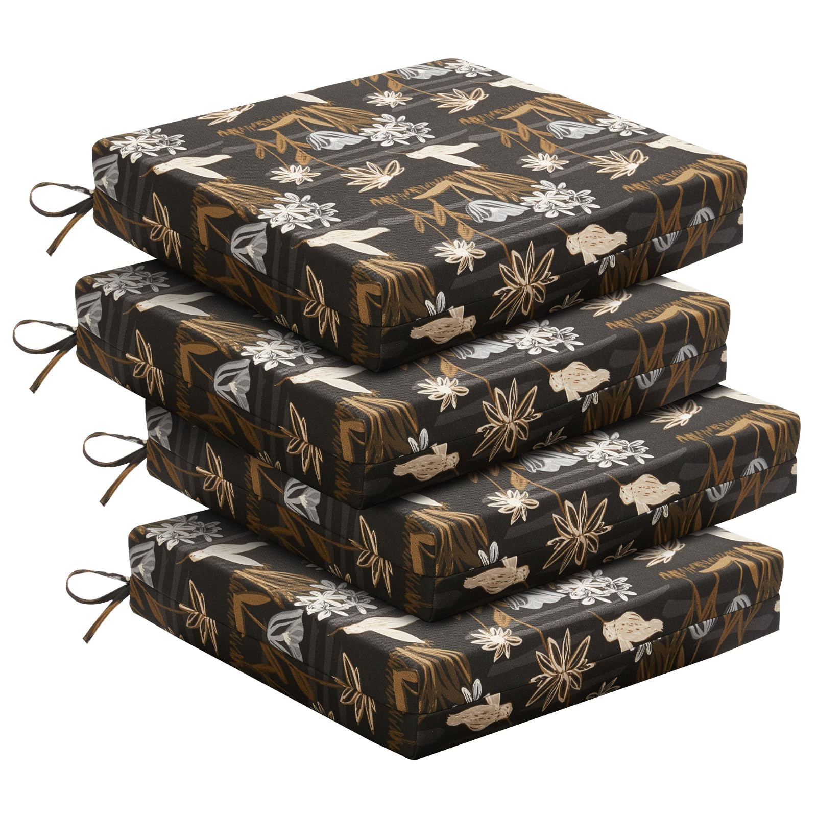 downluxe Outdoor Chair Cushions Set of 4 for Patio Furniture, Water-Resistant Square Corner Patio Chair Cushions with Ties, High Density Foam Outdoor Seat Cushion, 18.5" X 16" X 3", Nightbird