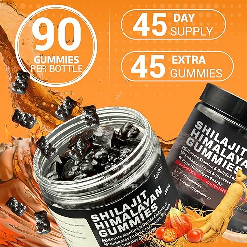 Miniatura 5 de Gomitas Shilajit de 600 mg, Shilajit puro con Ashwagandha y aceite de semilla negra, gomita Shilajit sin azúcar con más de 85 minerales y ácido