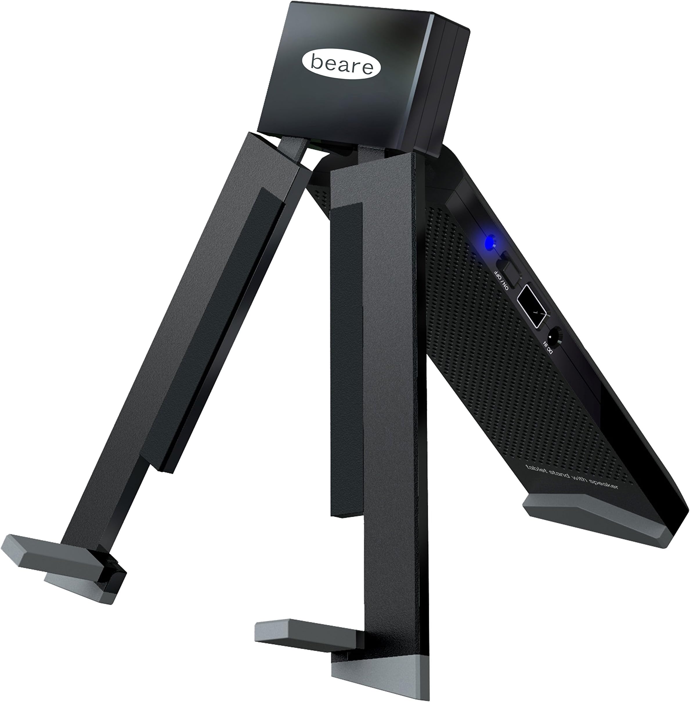 Trio Folding Portable Tablet Stand with Built in Speaker: USB or Battery Powered
