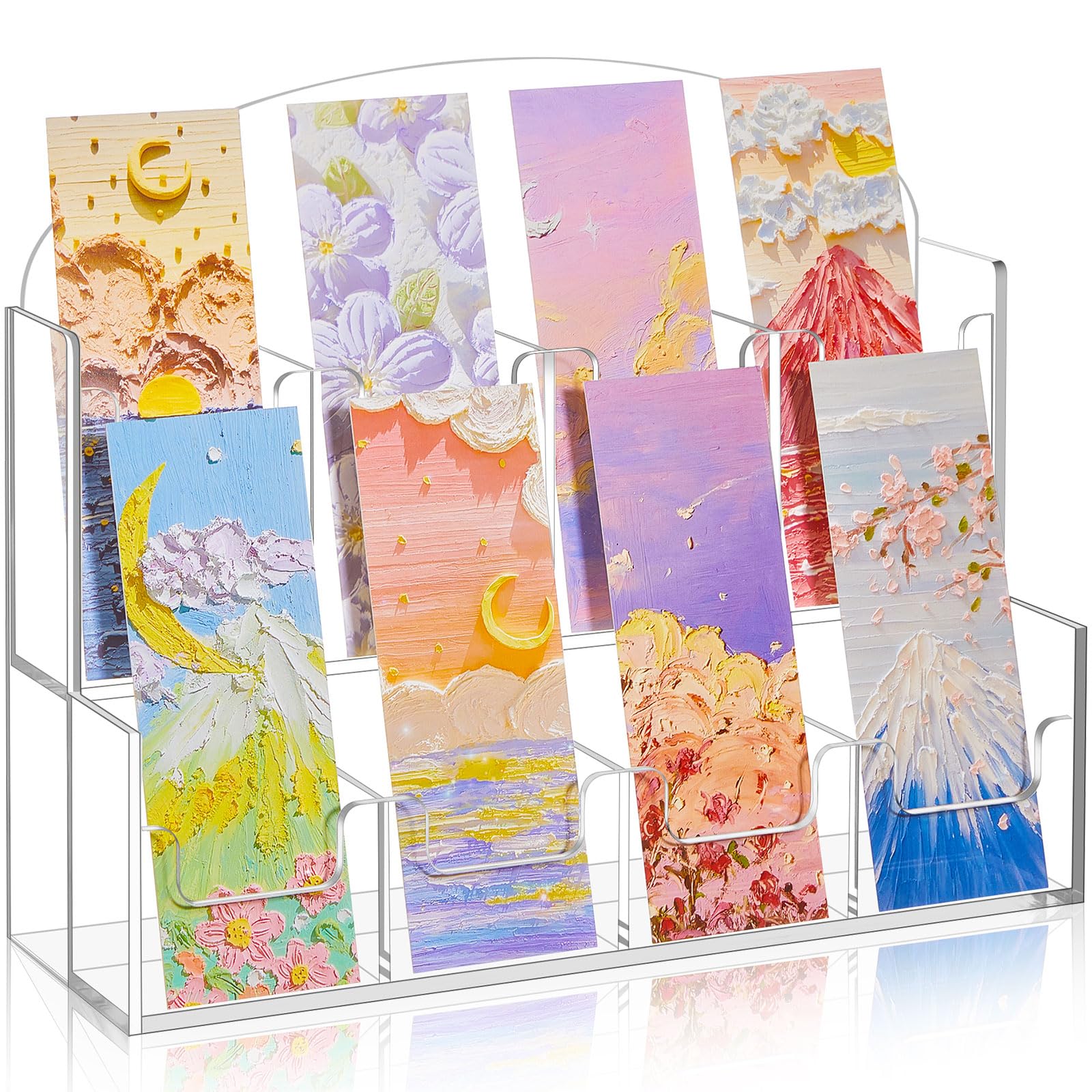 Yuntau Acrylic Bookmark Display, Adjustable 2. 2'' Bookmark Stand, Portable Sticker Holder, Curved Pockets Greeting Card Display for Business Vendor,