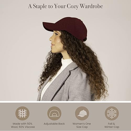 Miniatura 7 de San Diego Hat Company Gorro de béisbol de lana para mujer con espalda ajustable