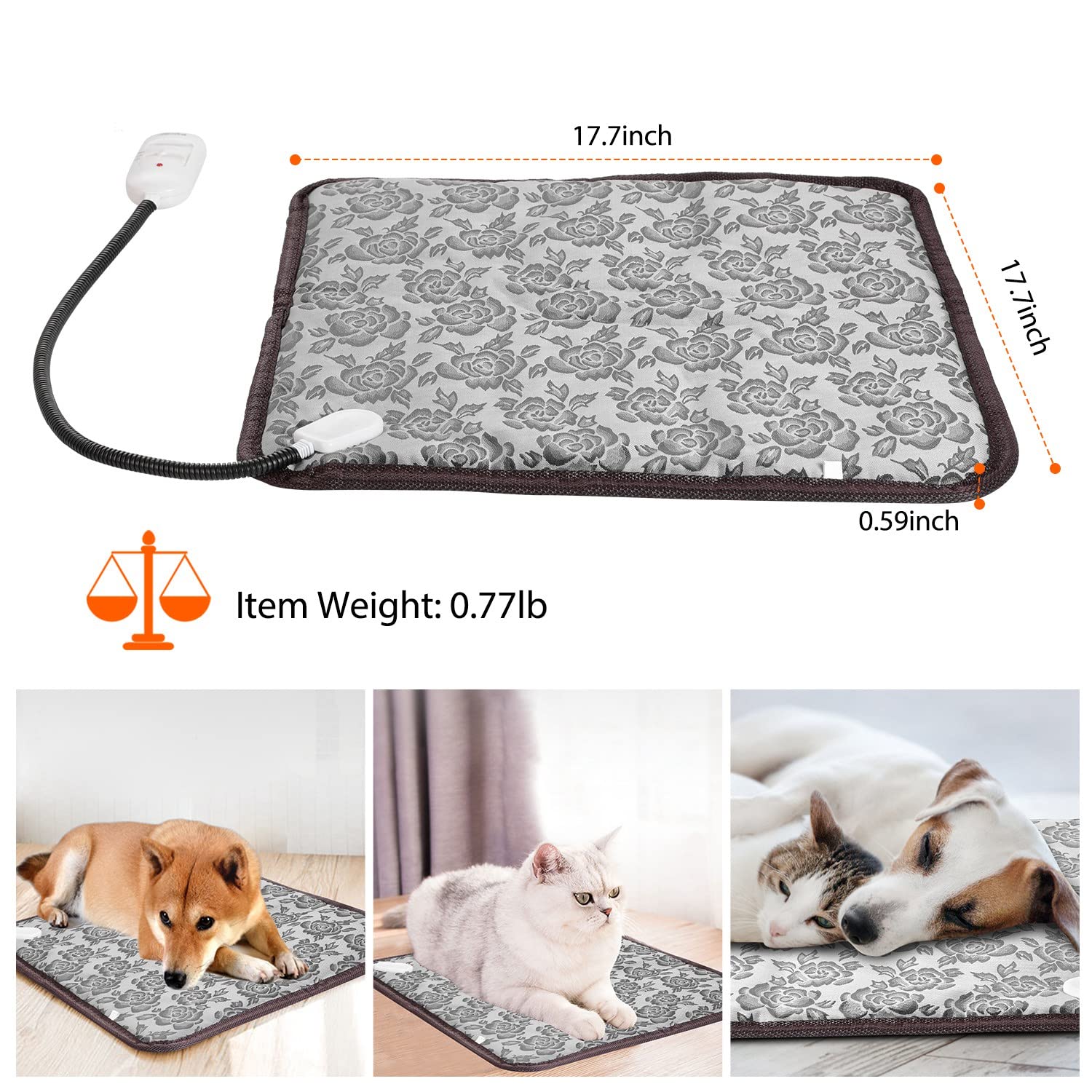 Tappetino riscaldante per animali domestici, tappetino riscaldante elettrico per gatti, impermeabile, letto riscaldato per animali domestici, regolabile, tappetino riscaldante elettrico con cavo in