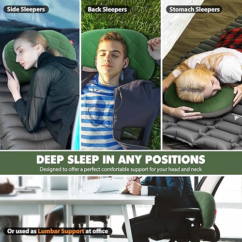 Miniatura 8 de Hikenture Bomba de pie doble para dormir con 2 almohadas de camping, color verde