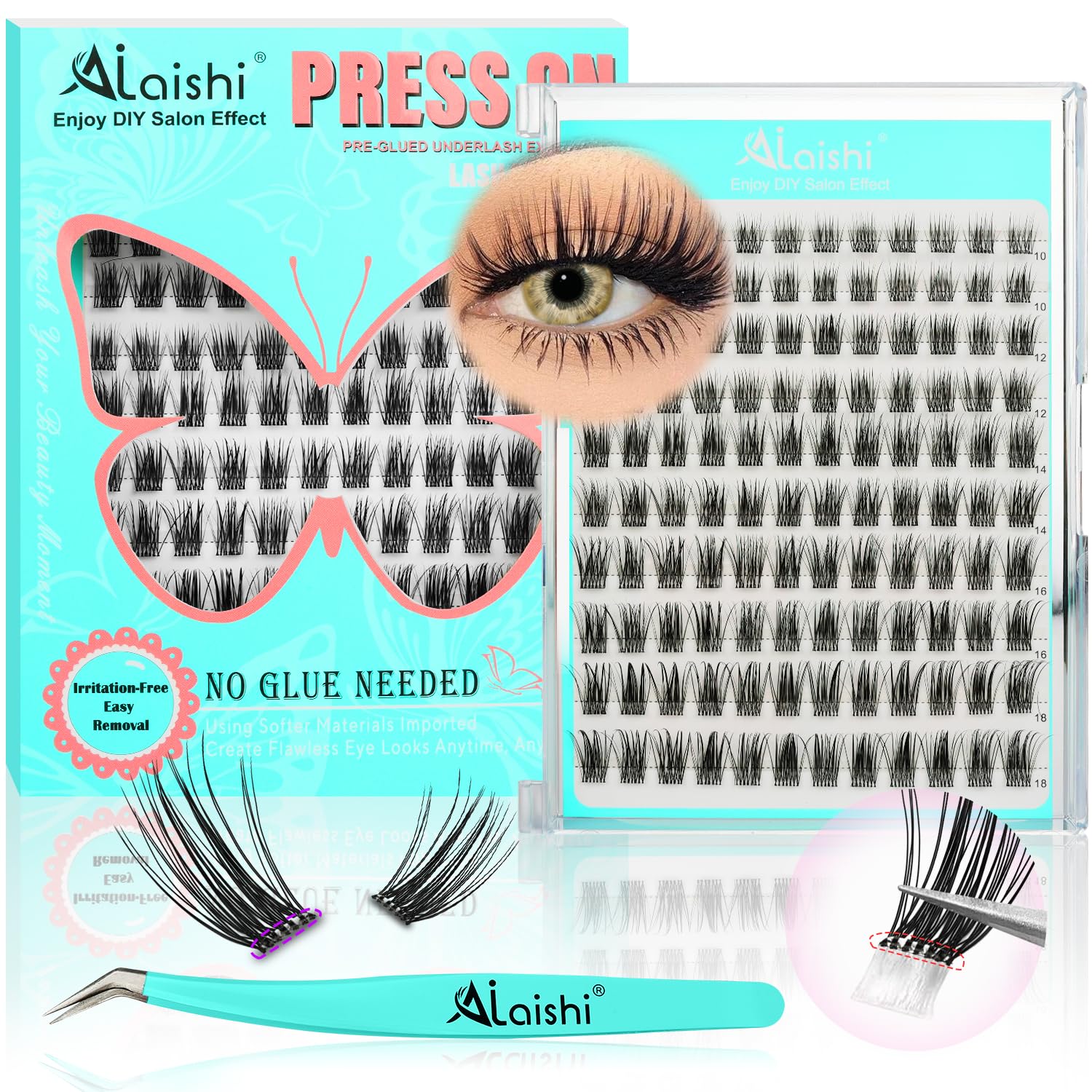 No Glue Needed Lashes, Self Adhesive Eyelashes, DIY Lash Cluster Eyelash Extensions Kit 10‑18mm,100pcs Fluffy D Curl Soft Natural Lashes with