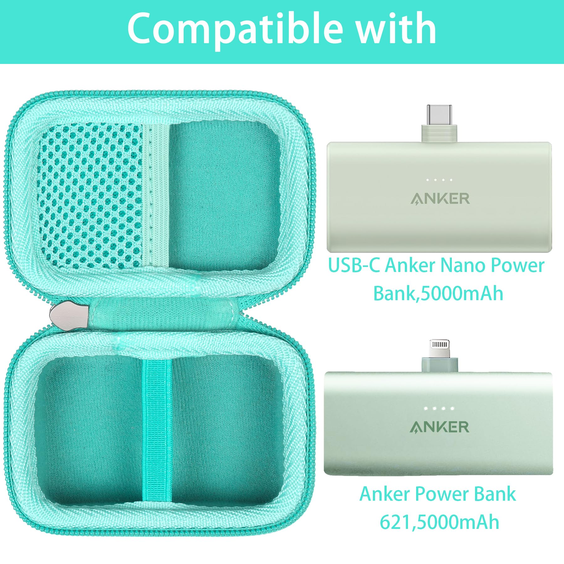 khanka Hard Travel Case with Anker 621 Nano Power Bank,5,000mAh Portable Charger,Case Only (Green)
