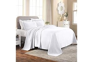 White Matouk Superior 100% Cotton Basket Weave Bedspread with Shams