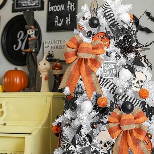 Miniatura 5 de TONIFUL Cinta de arpillera de rayas naturales naranjas de 2.5 pulgadas con borde con cable, cinta de Acción de Gracias, otoño, Halloween, Navidad,