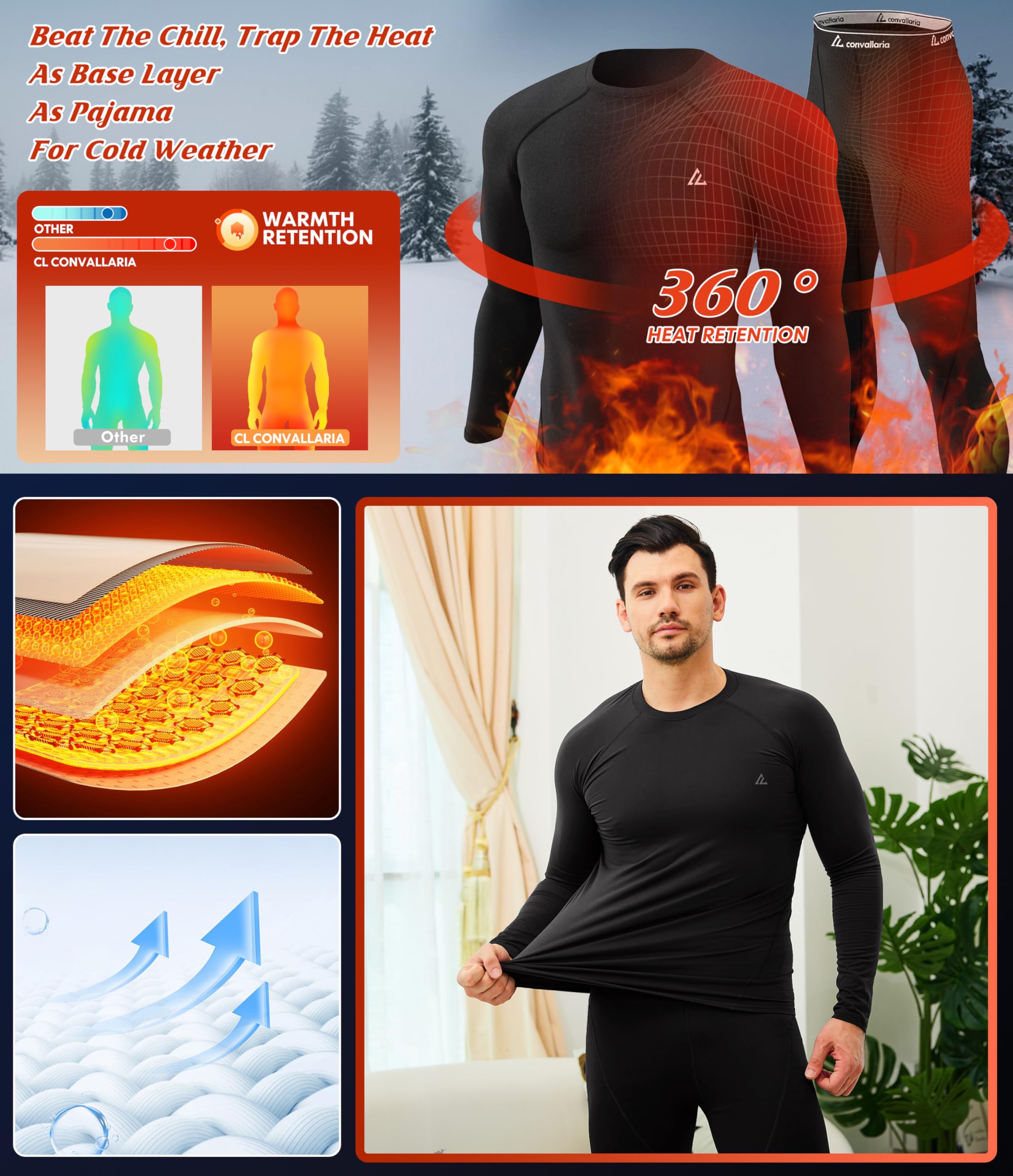 CL convallaria Ropa Termica Hombre Frio Conjunto Termico Hombre Ropa Interior Térmica Hombre Medias Termicas Hombre Invierno