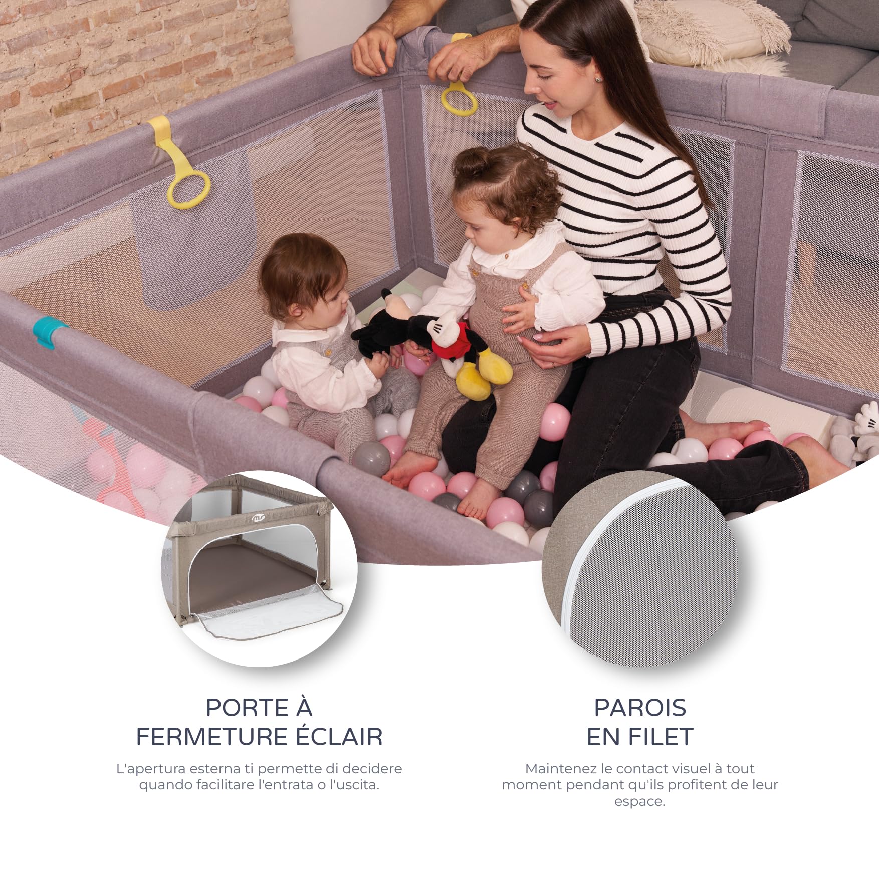 MS BabyWrld - PARC DE JEUX OXFORD - XXL - 200x180 - Parc pour bébé pliable | Aire de jeux pour bébé | Sécurisé | Avec ouvertures zippées et fenêtres en filet | Sac de transport (Beige, 120 * 120)
