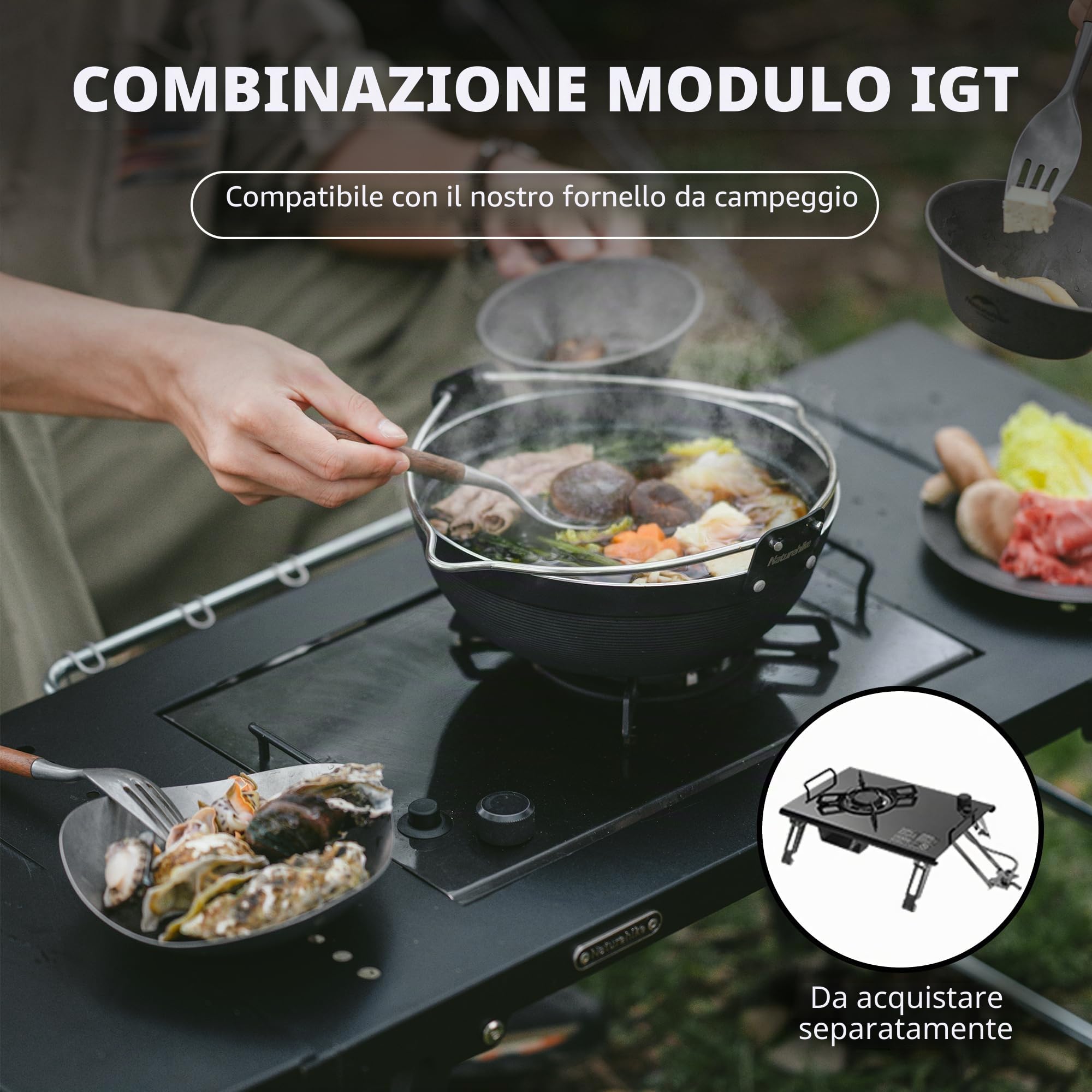 Naturehike Tavolo IG portable con barbecue a carbonella, pieghevole da campeggio, fornito con estensione e supporto lanterna, ideale per barbecue all'aperto, campeggio